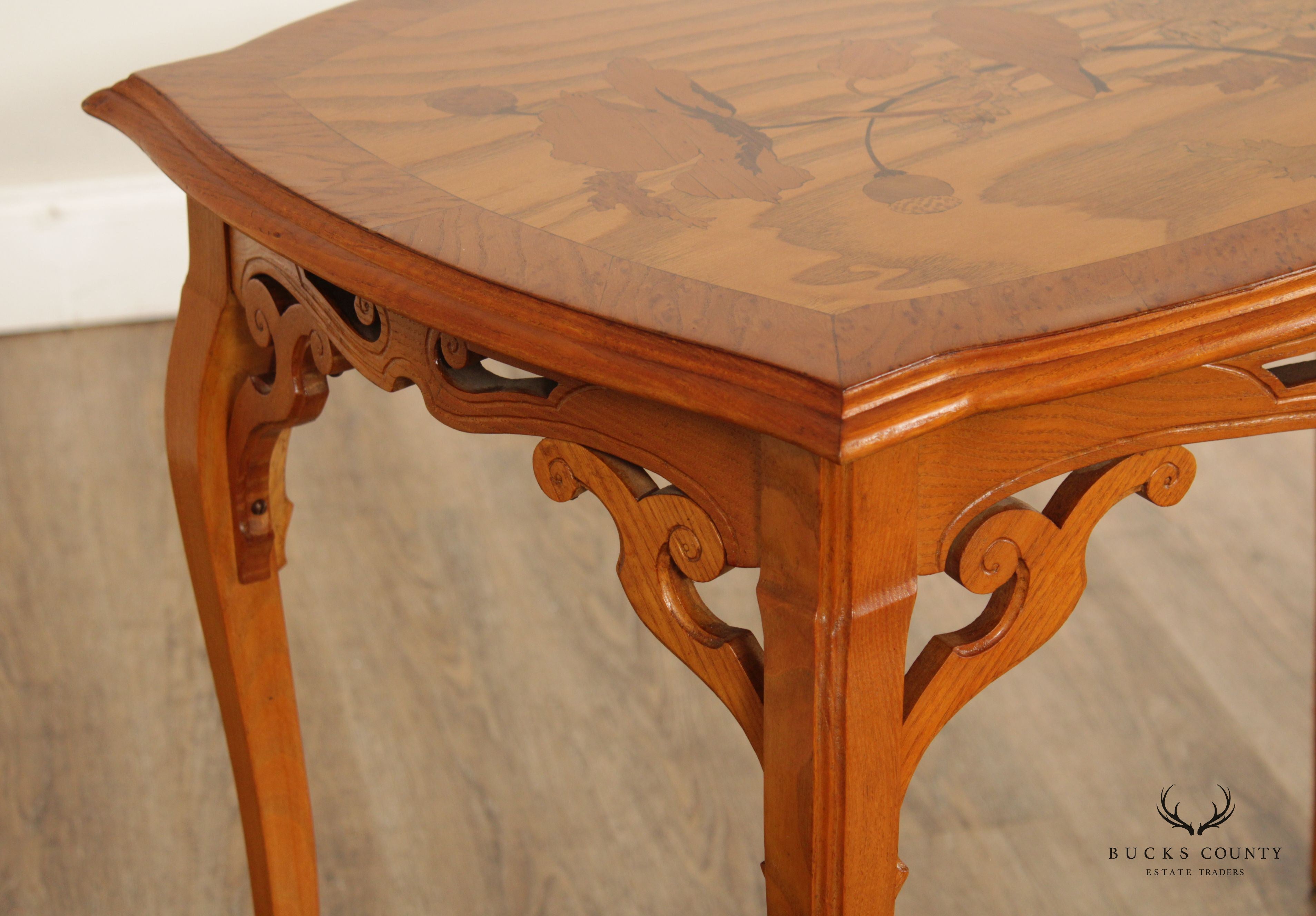 French Art Nouveau Antique Marquetry Inlaid Table