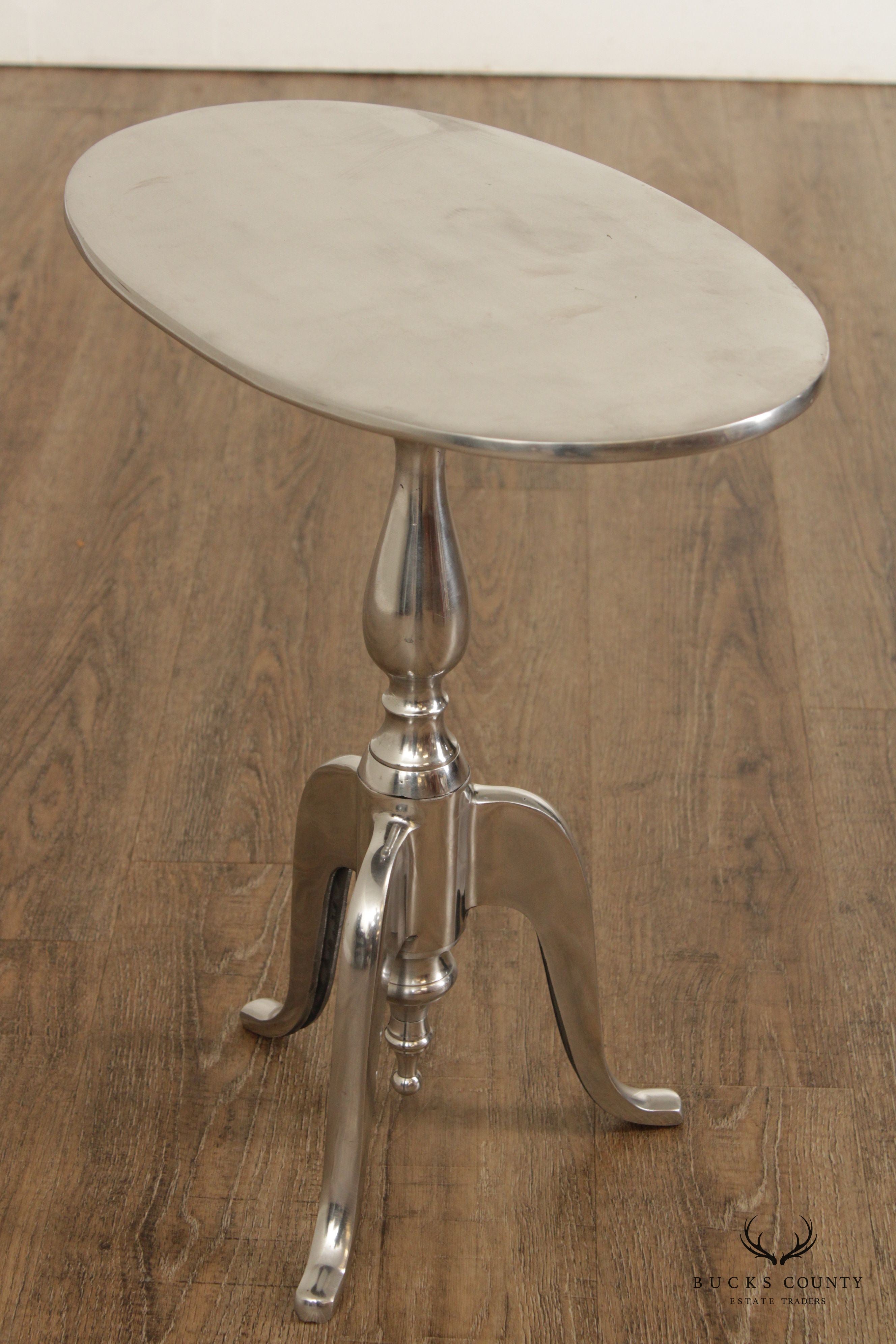 Modern Polished Aluminum Pair of Pedestal Side Tables