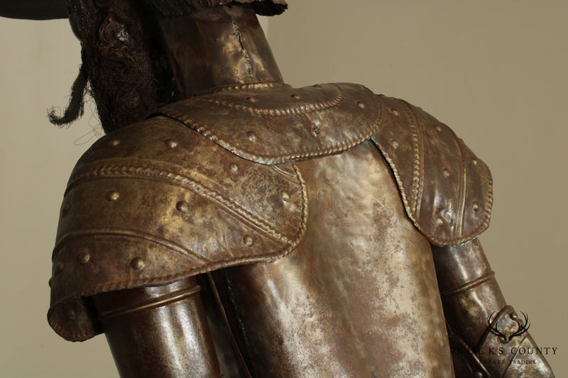 Don Quixote Vintage Hand Crafted Larger than Life Size Metal Suit of Armor Sculpture Signed Navo