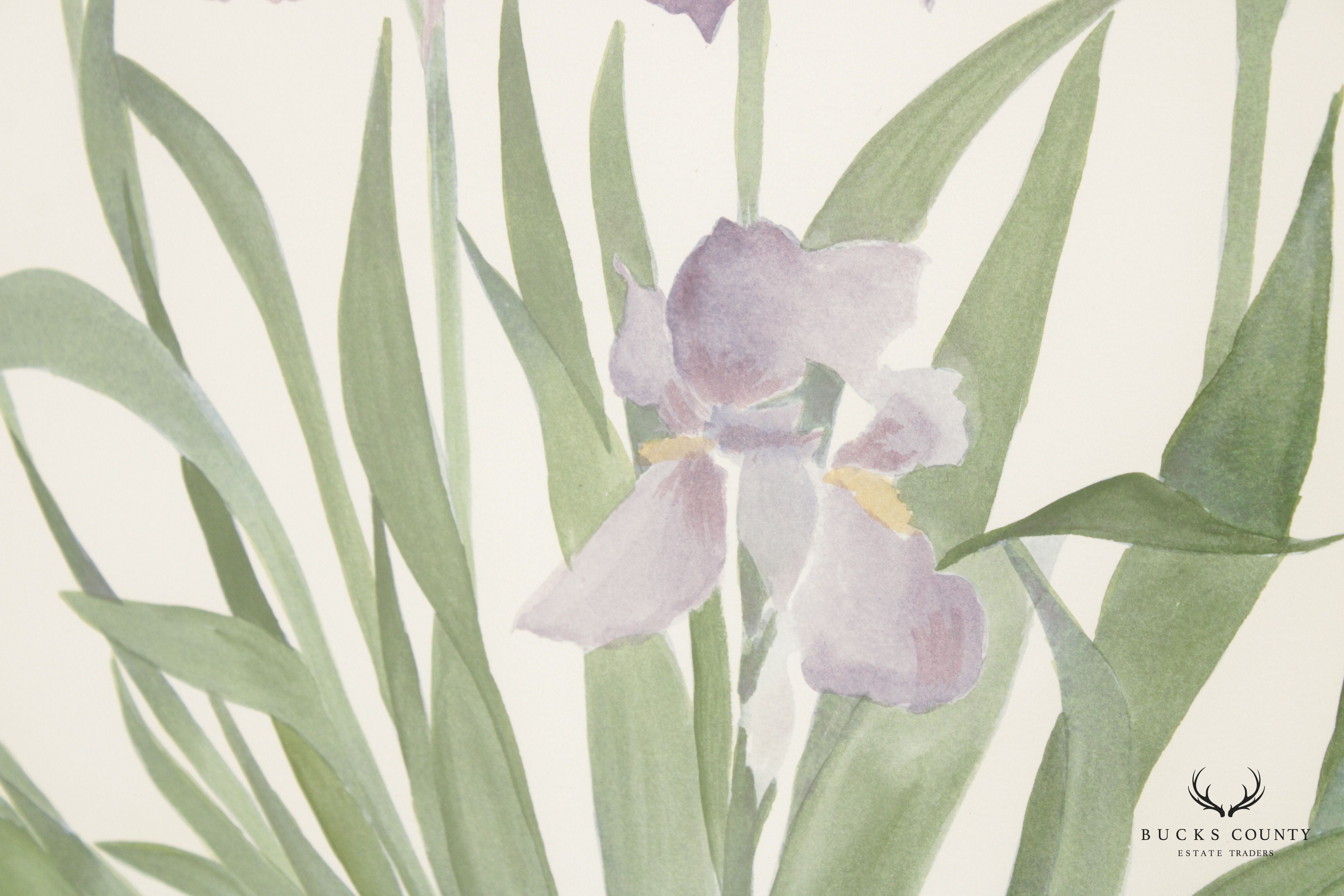 Susan Headley Van Campen 1980s 'Iris' Watercolor Painting, Custom Framed