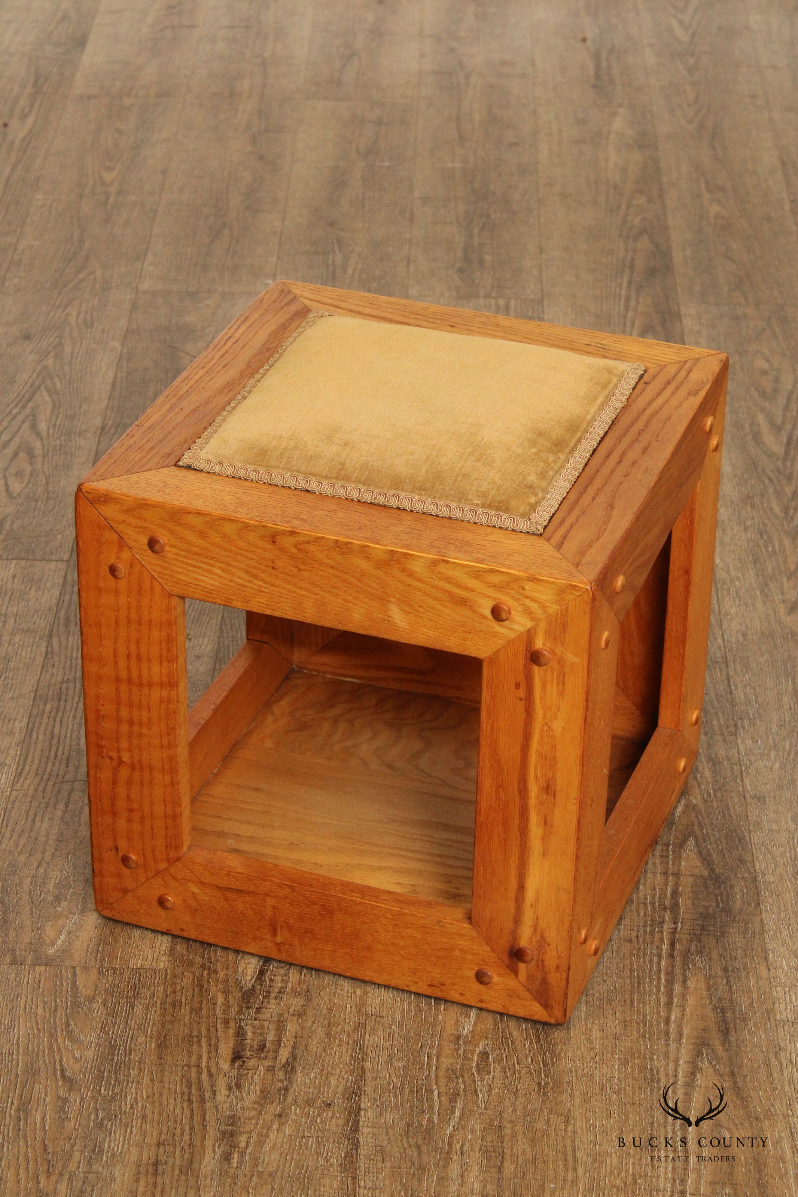 Mid Century Danish Modern Oak Cube Stool