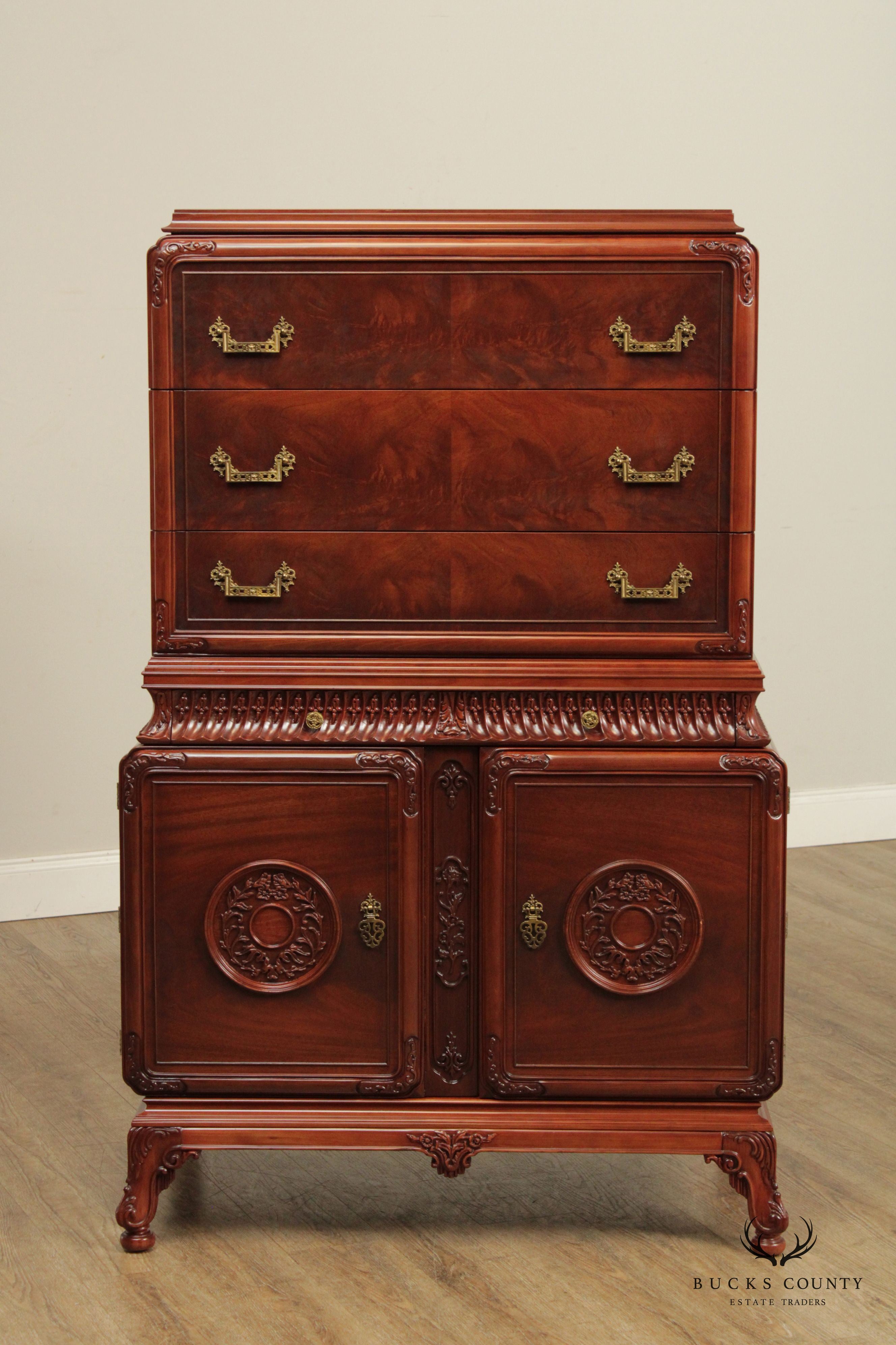 Vintage Chinese Chippendale Style Mahogany Highboy