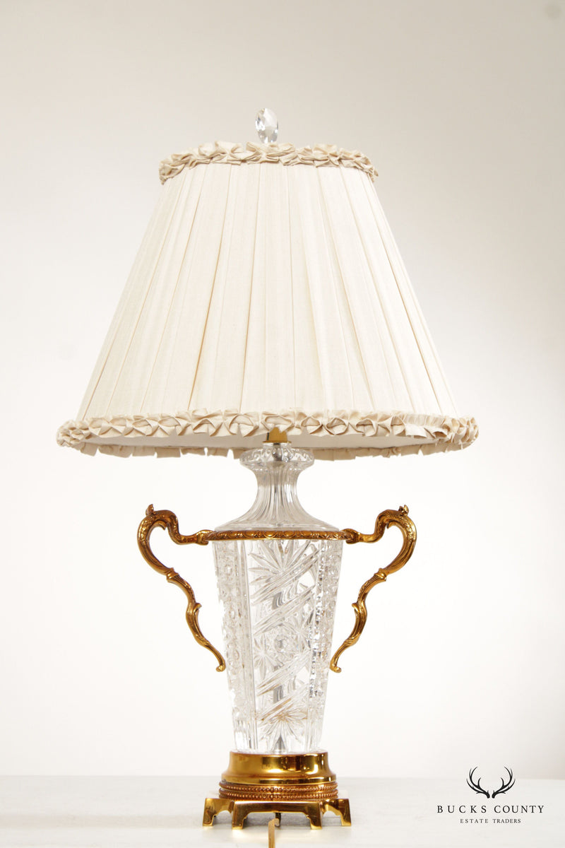 Traditional Cut Glass and Brass Table Lamp