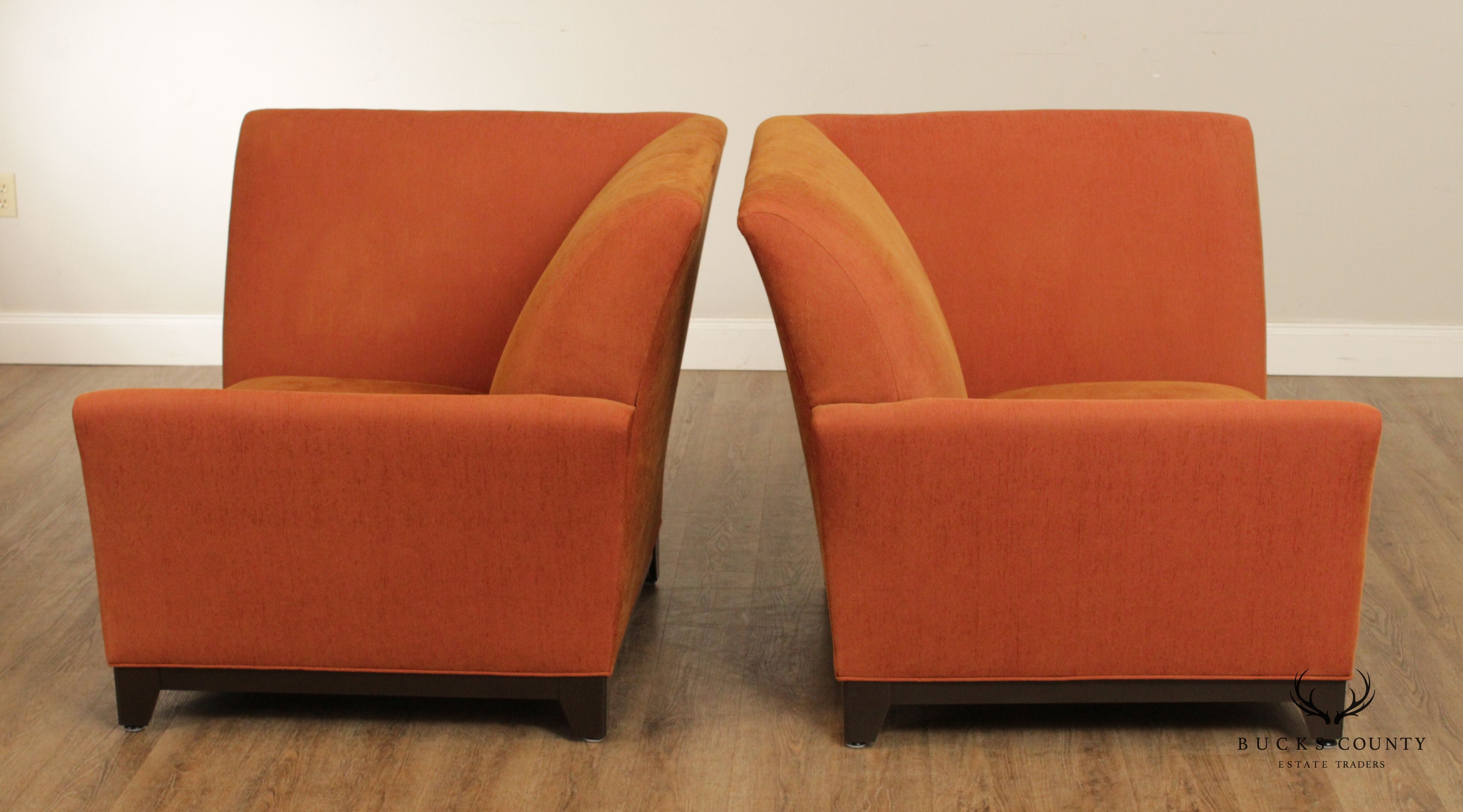 Modern Asymmetrical Pair of Custom Upholstered Club Chairs