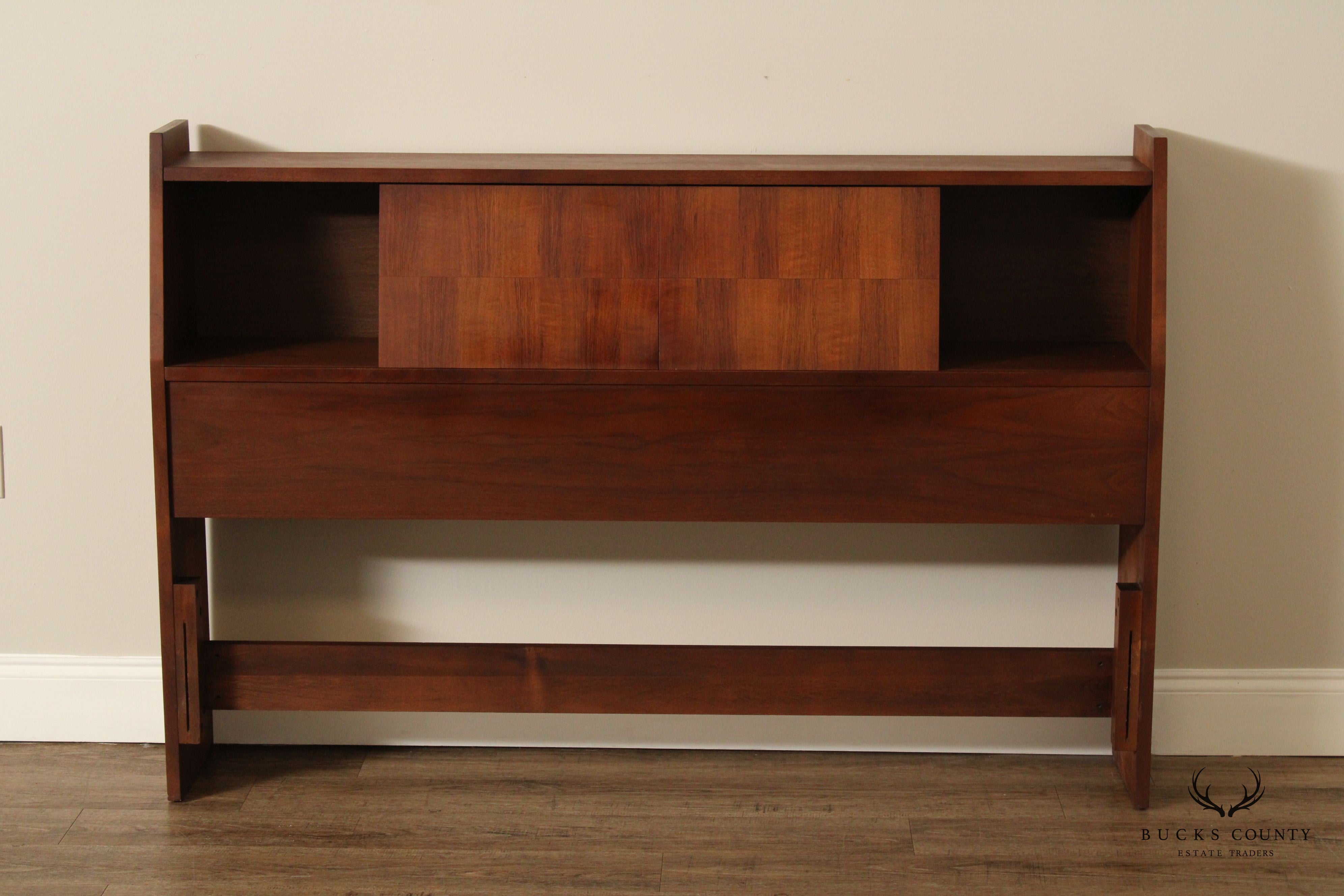 Mid Century Modern Walnut Full Size Storage Headboard