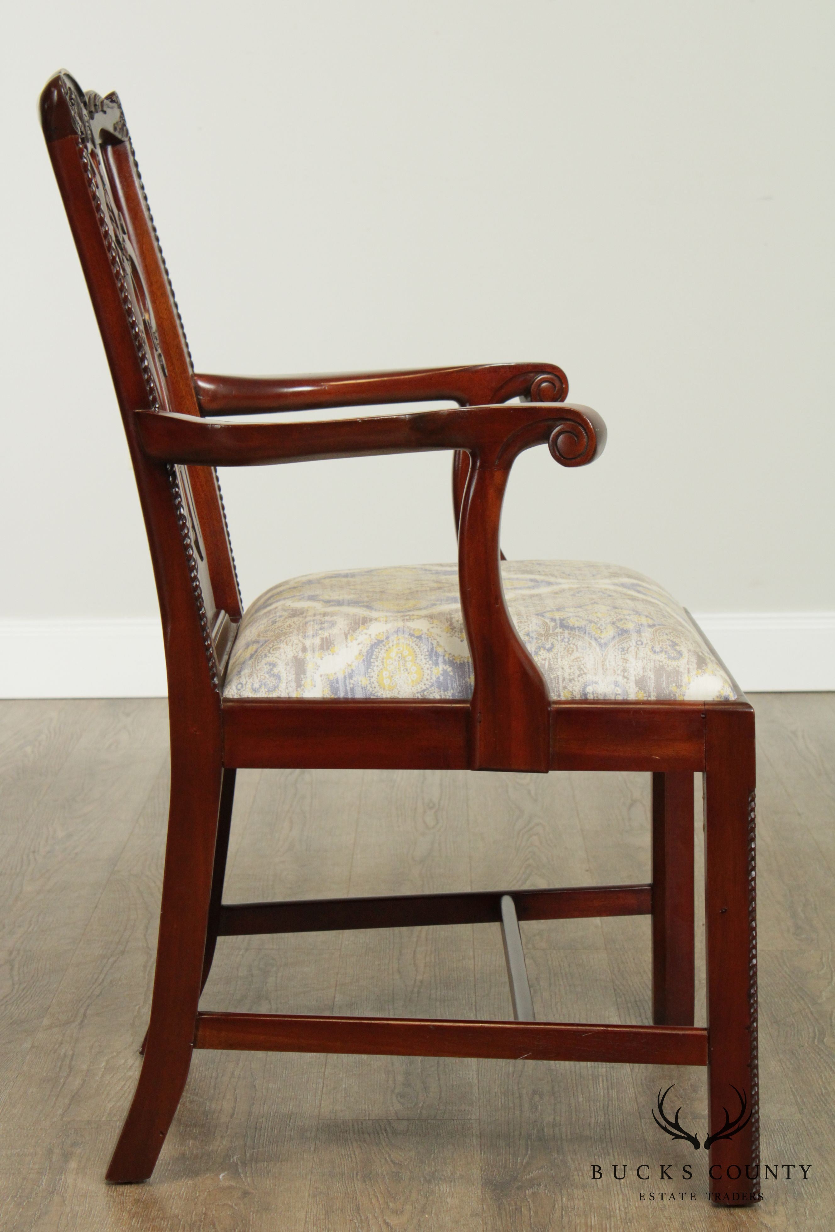 Maitland Smith Chippendale Style Pair Mahogany Armchairs