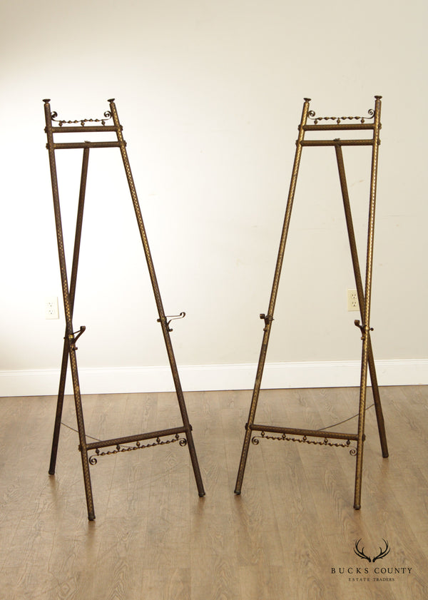 Antique Victorian Aesthetic Pair of Etched Brass Easels