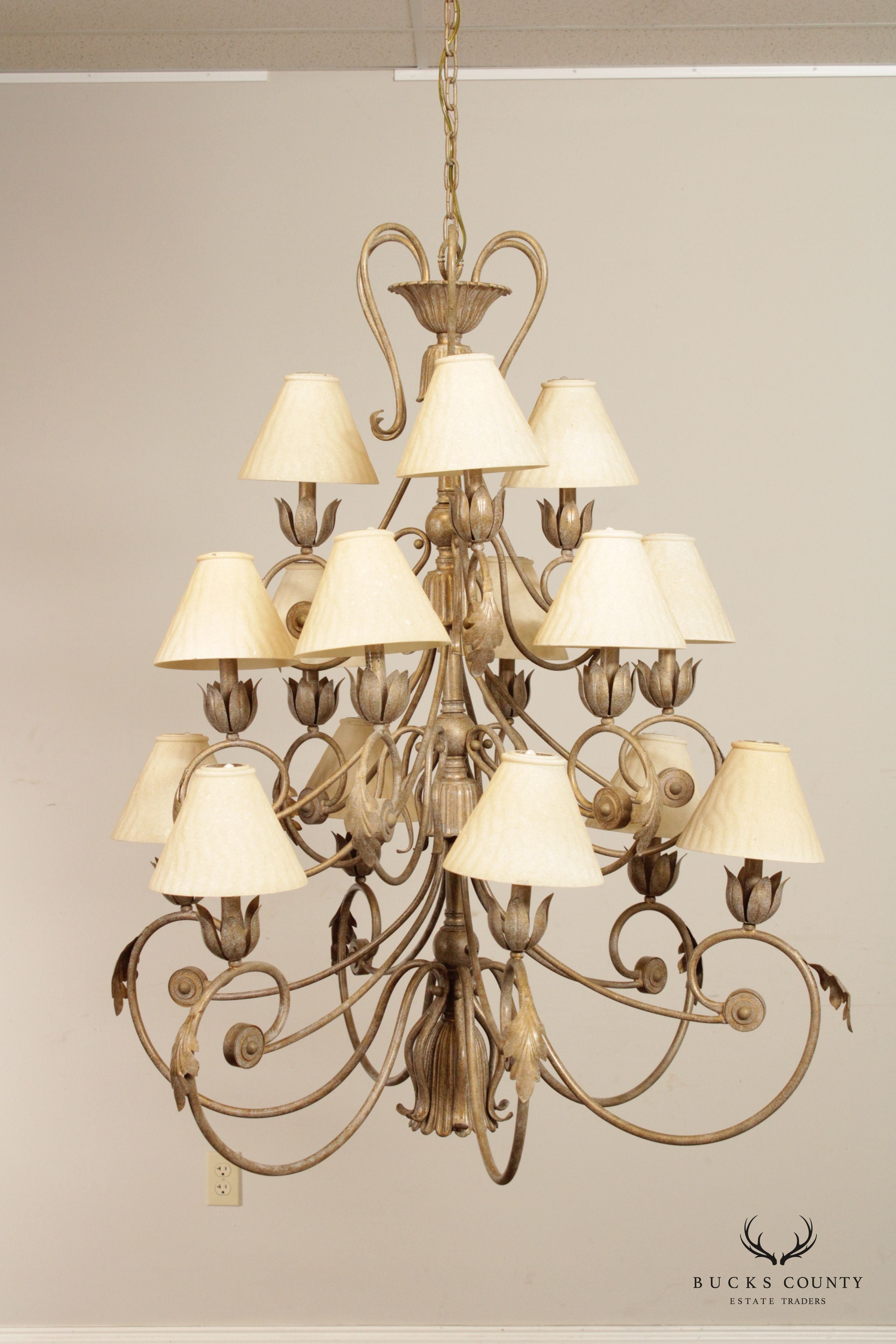 Wrought Iron Rosette 16-Light Chandelier