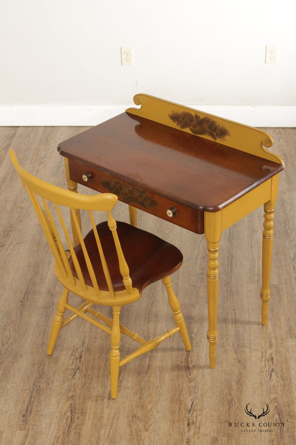 Hitchcock Stencil Decorated Maple Writing Desk and Chair