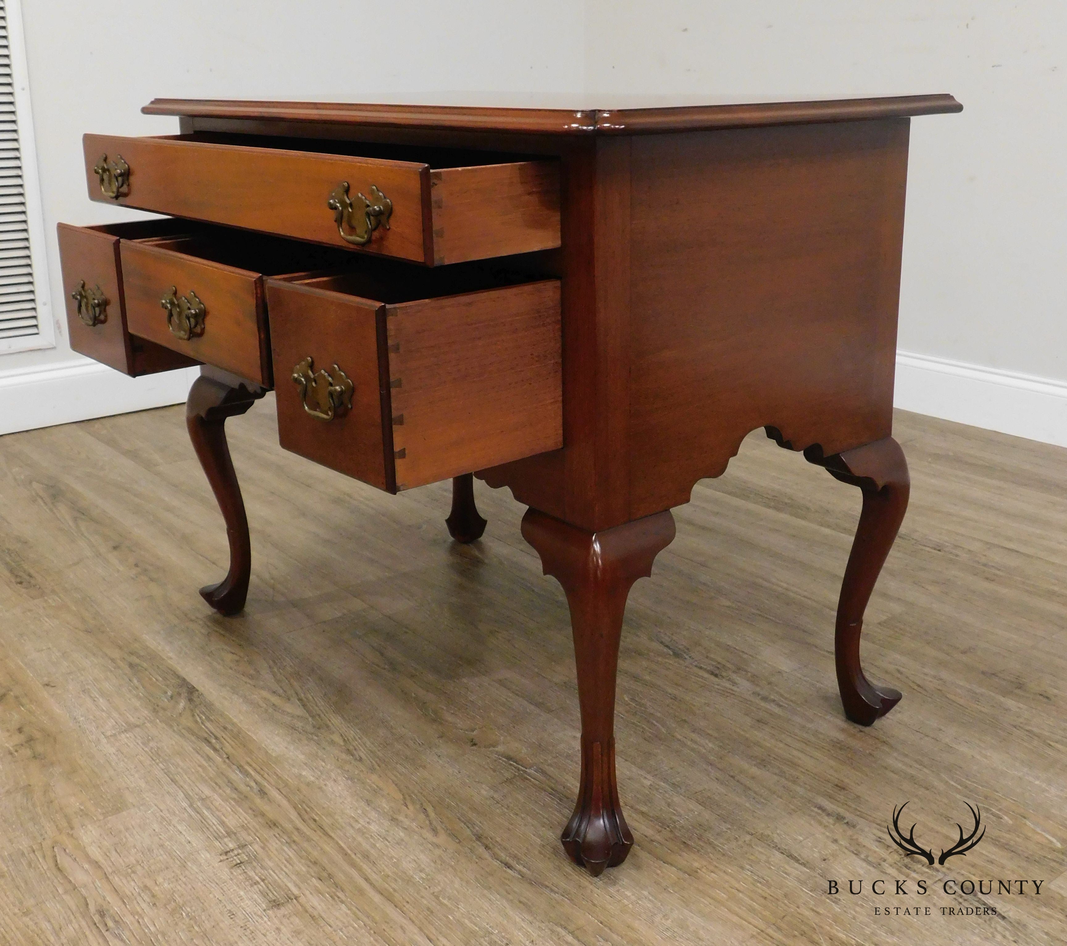 Queen Anne Style 1940's Hand Crafted Mahogany Trifed Foot Lowboy