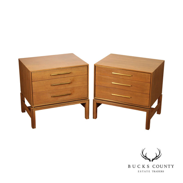 Johnson Furniture Co. Mid Century Modern Pair Of Walnut Chest Nightstands