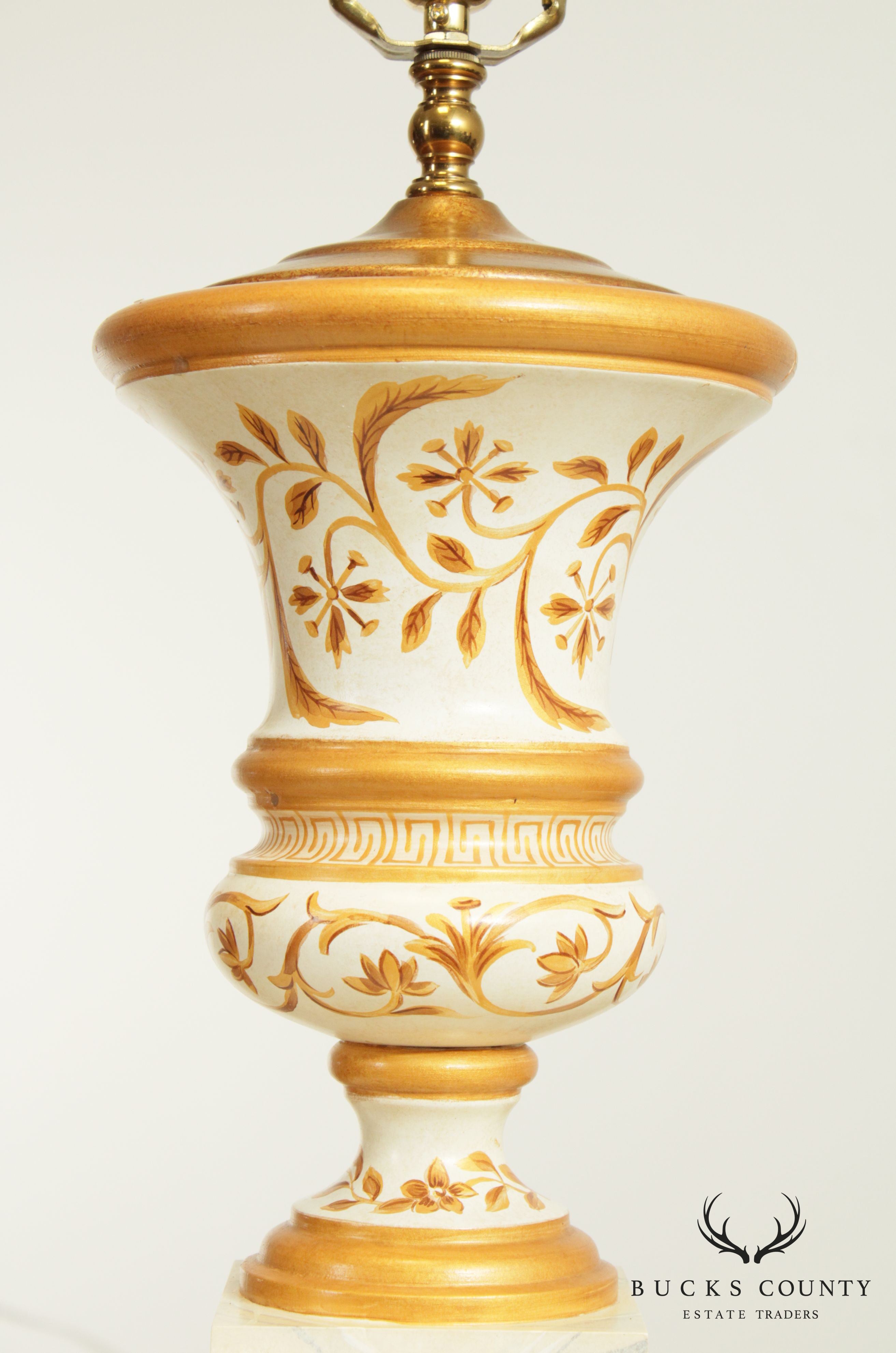 Neo-Classical Style Quality Pair Painted Wood Urn Table Lamps