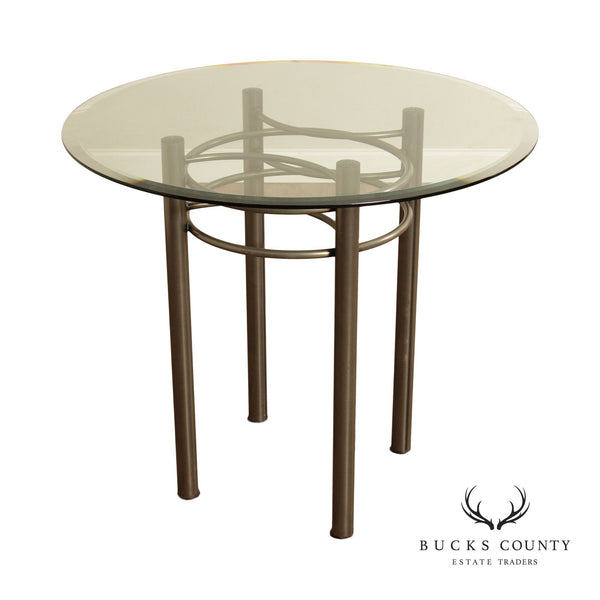 Contemporary Round Glass Top Steel Pub Table