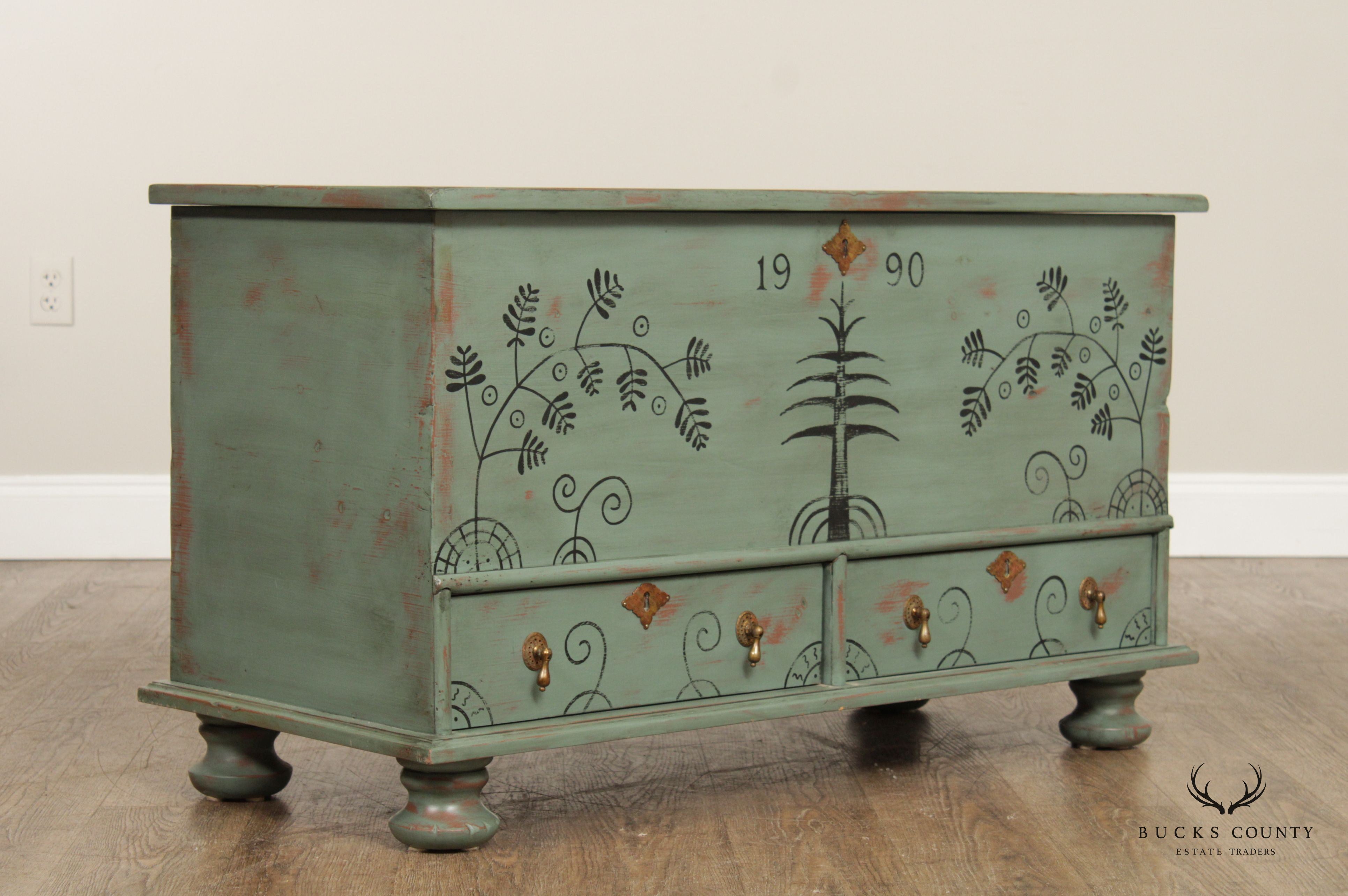 Pennsylvania Dutch Style Painted Pine Blanket Chest