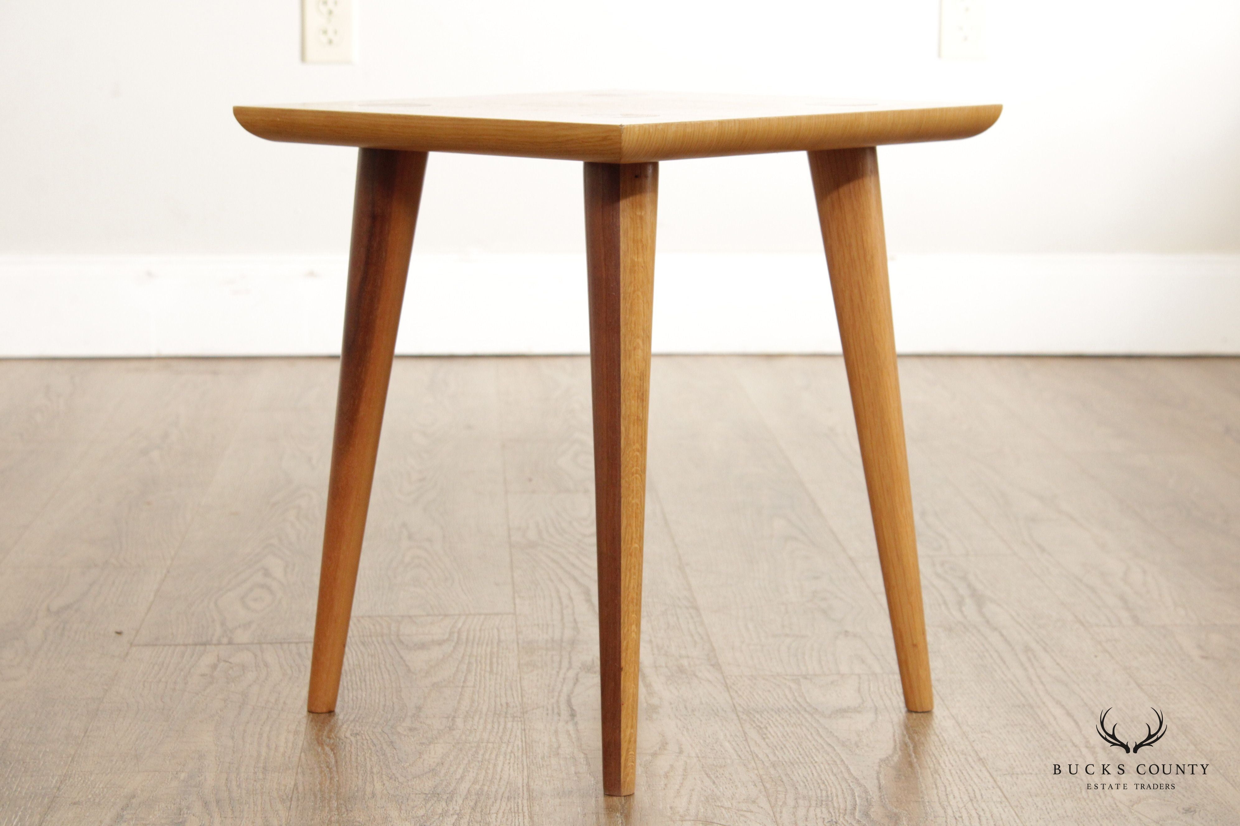 Studio Crafted Mid Century Modern Mixed Wood End Table