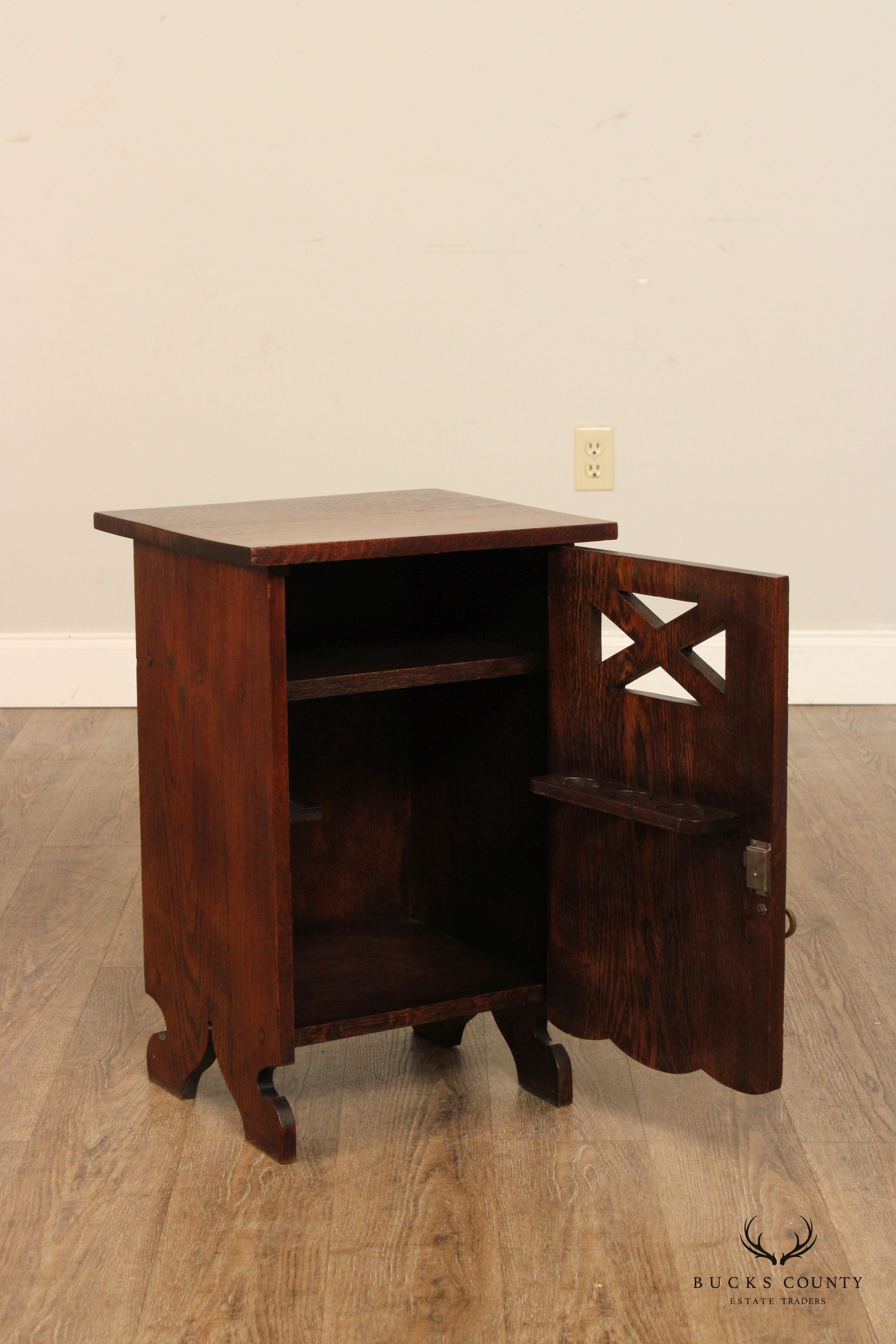 Antique Arts and Crafts Oak Bar Or Smokers Cabinet