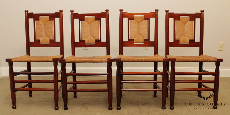 Antique Set of 4  American Cherry Rush Dining Chairs