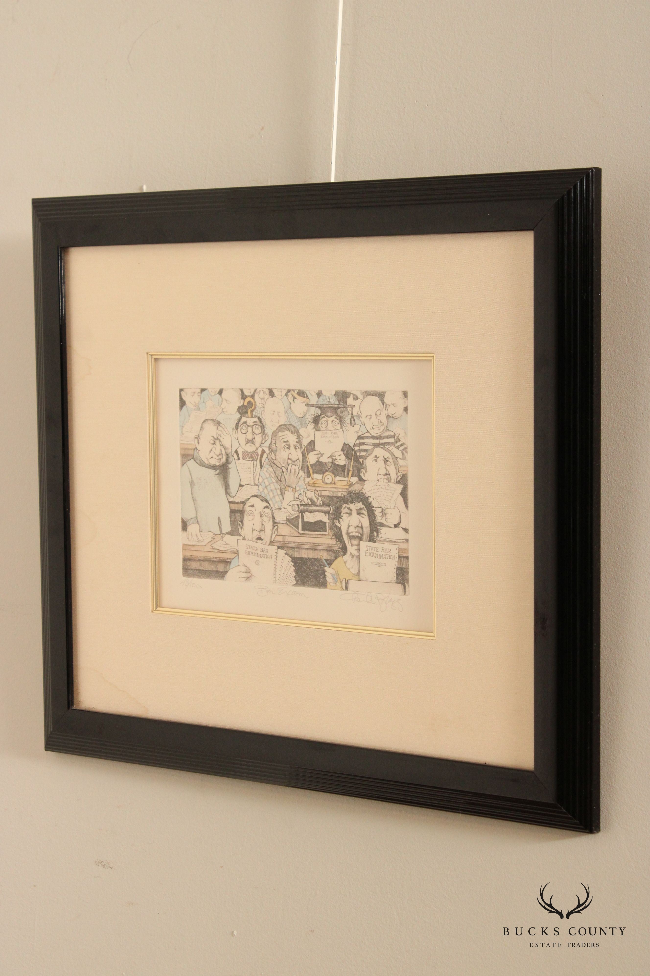 Charles Bragg 'Bar Exam' Limited Edition Etching, Custom Framed