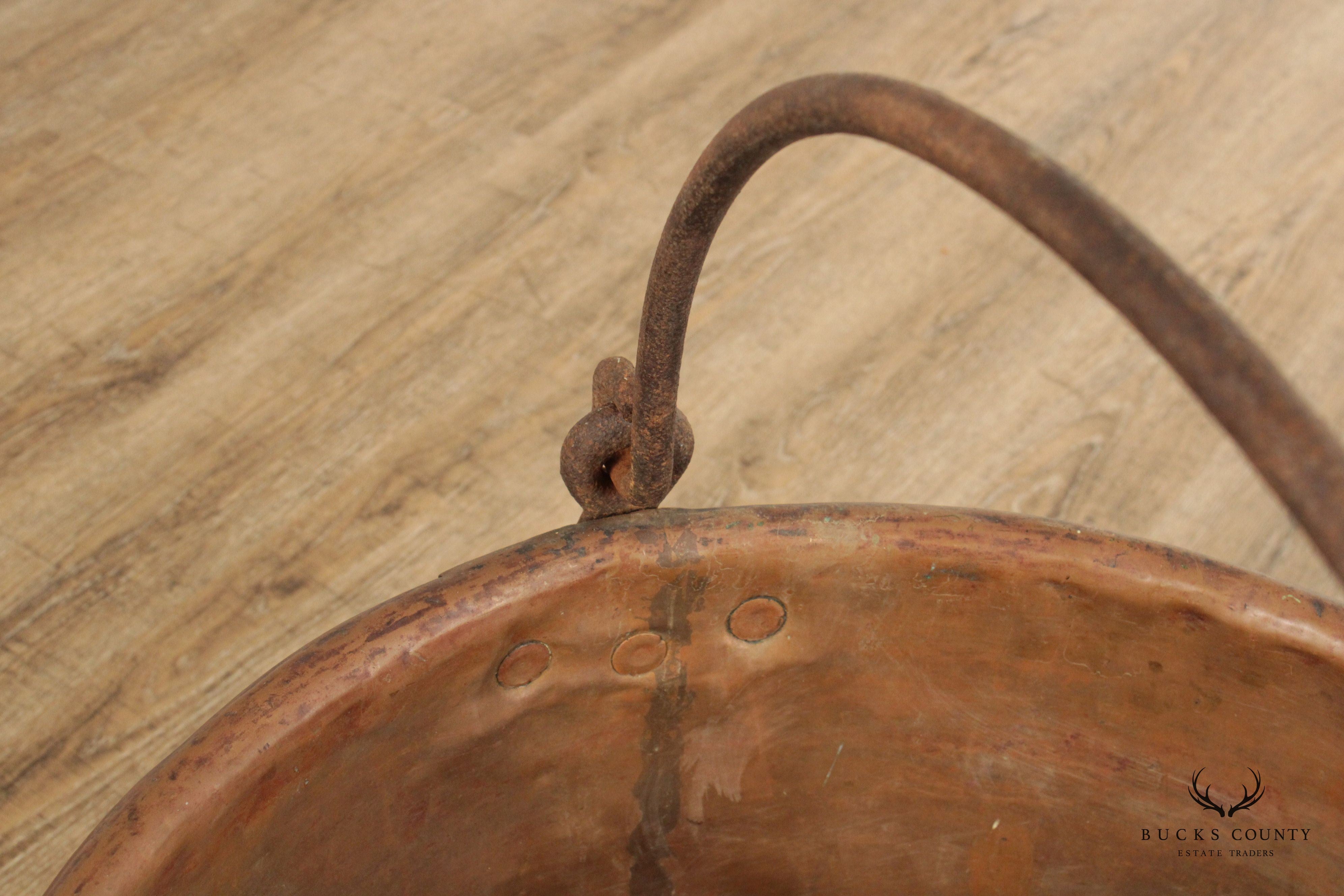 Antique Hammered Copper Pot with Iron Handle