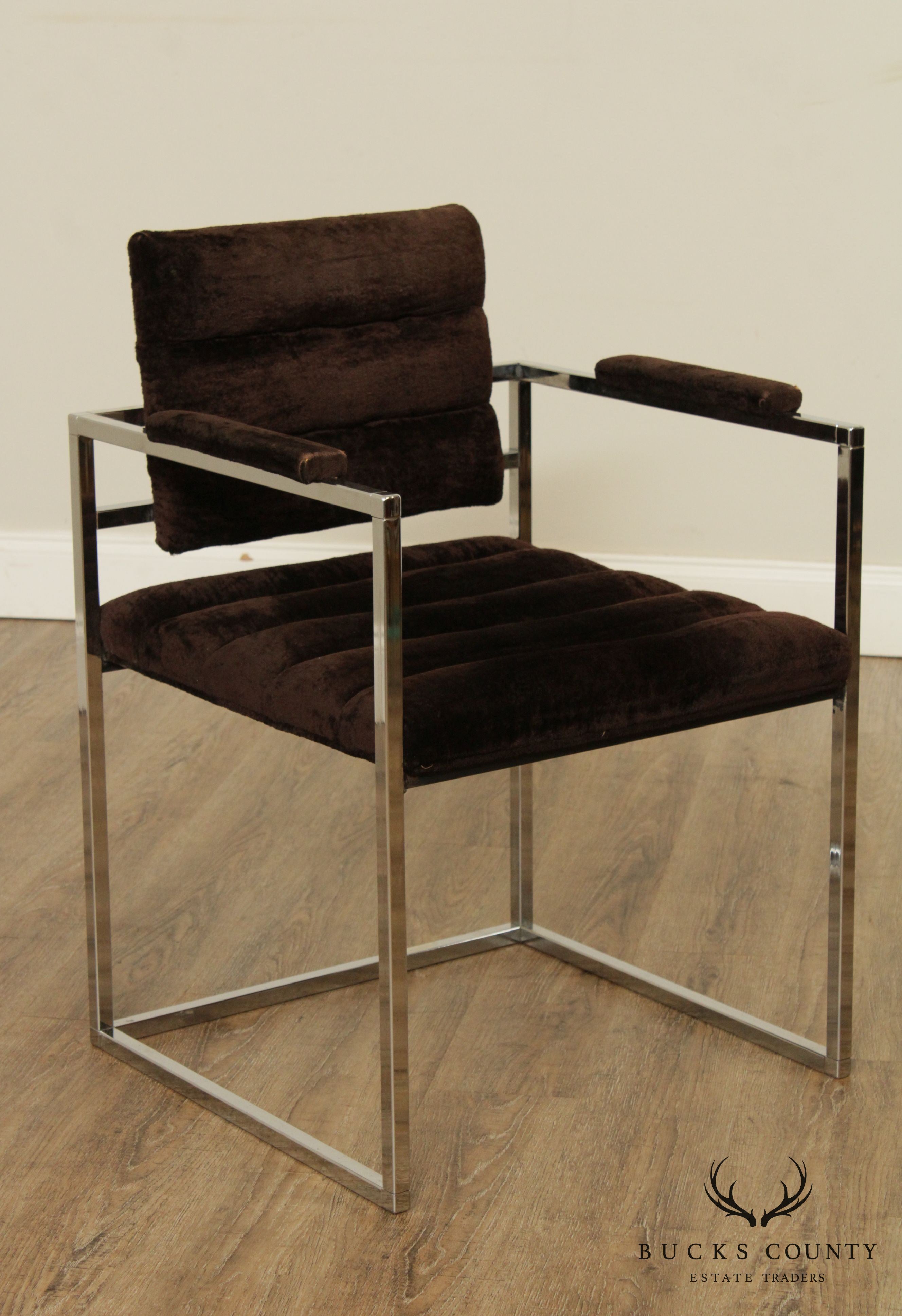 Mid Century Modern Milo Baughman Style Chrome Frame Armchair