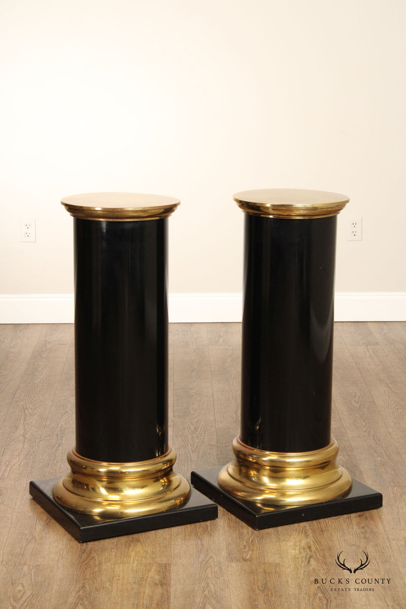 Italian Regency Style Pair of Lacquered Wood and Brass Pedestals