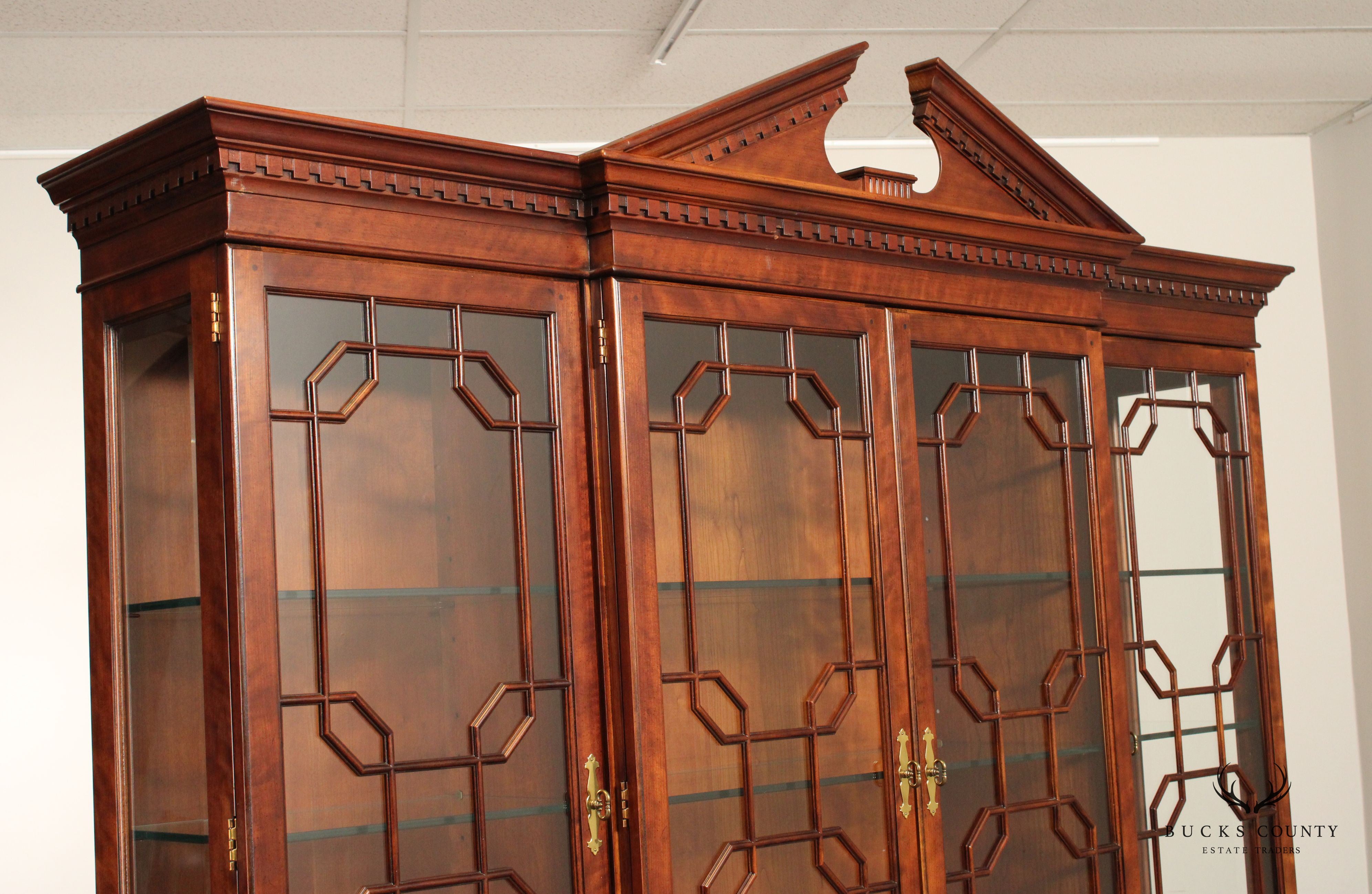 Henredon Chippendale Style Cherry Breakfront China Cabinet