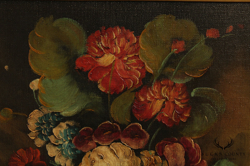 Artist Signed Gilt Frame Oil Painting on Canvas Flowers in Vase