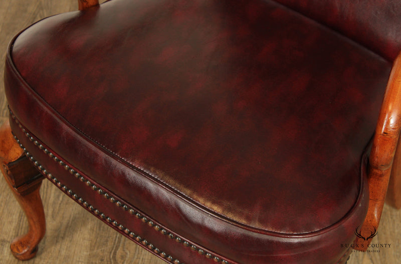 Queen Anne Style Pair of Leather Armchairs