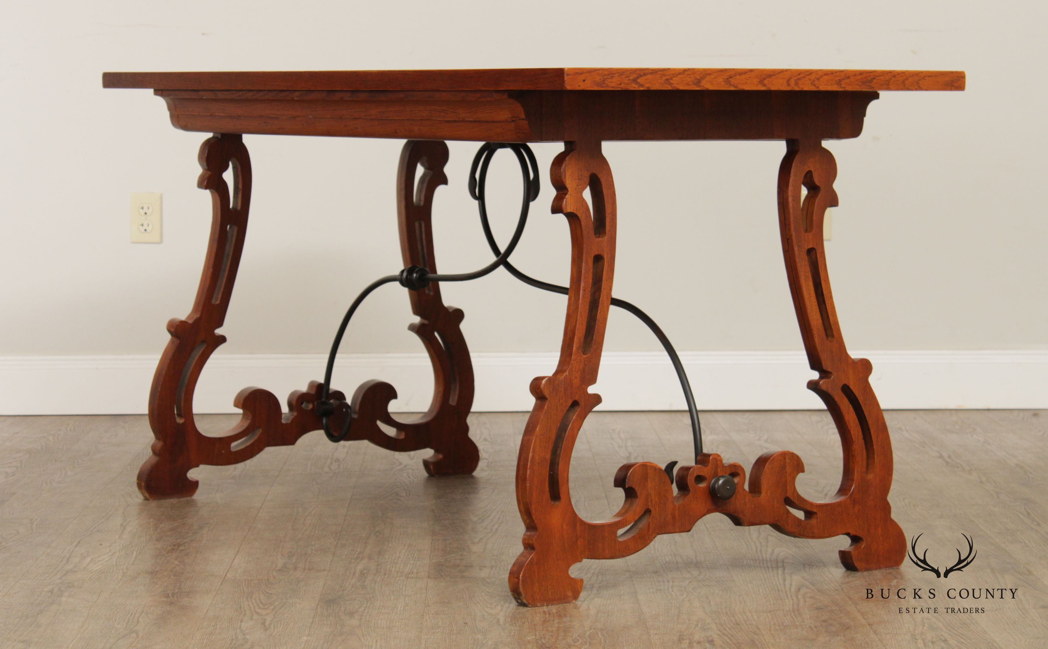 Baker Furniture Spanish Baroque Style Walnut Trestle Library Table Desk