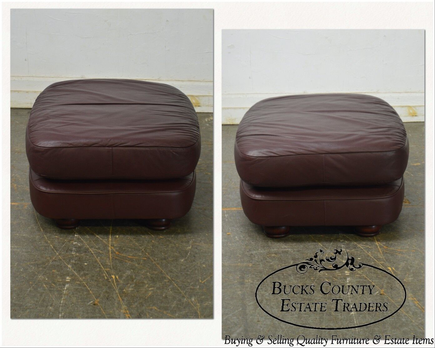 Classic Leather Bun Foot Russet Brown Leather Ottoman