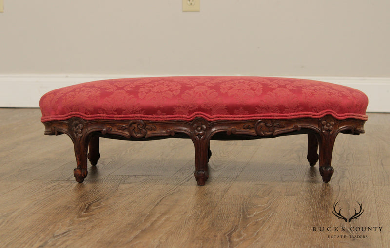 Antique French Louis XV Style Carved Walnut Footstool