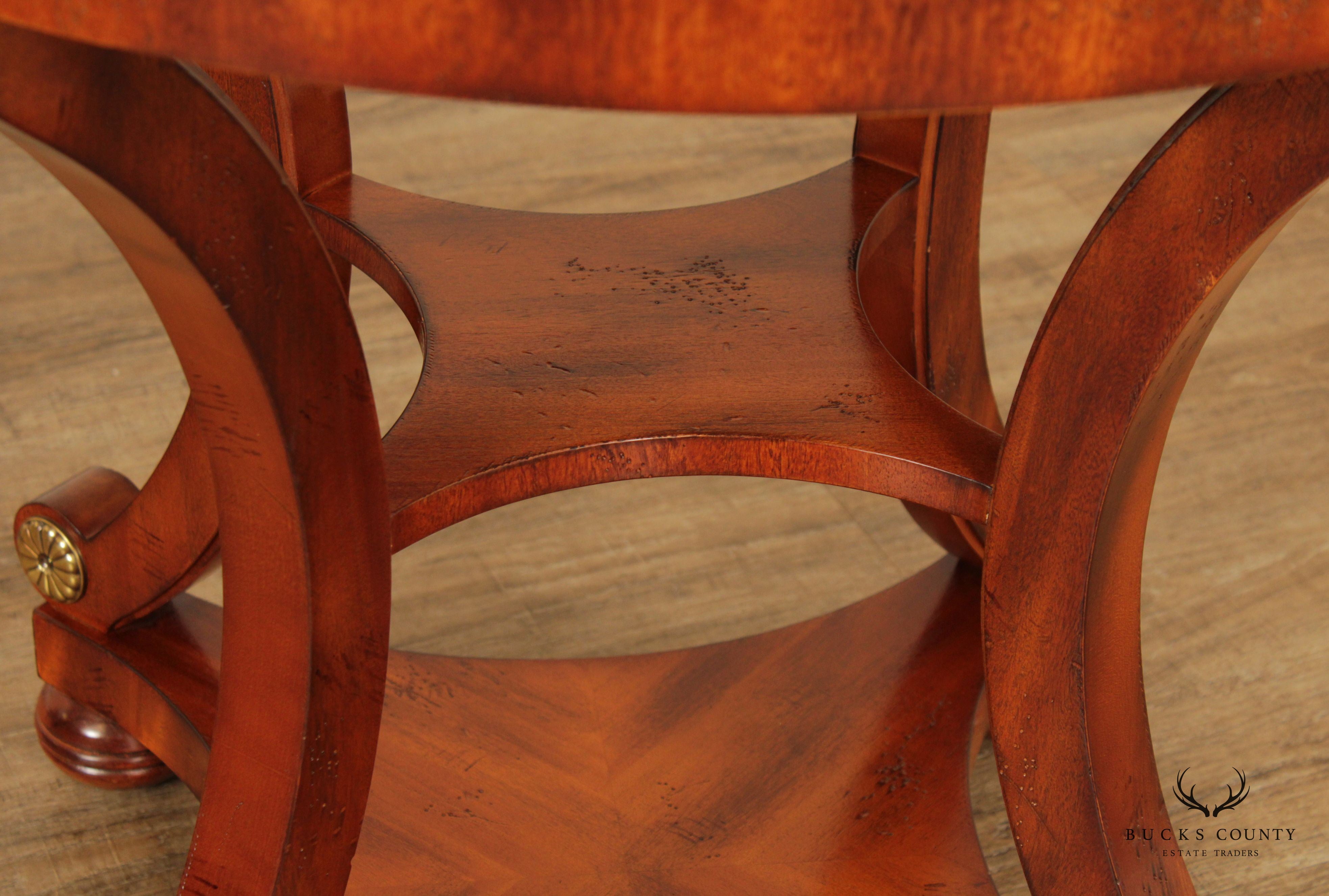 French Empire Style Round Travertine Top Mahogany Center Table