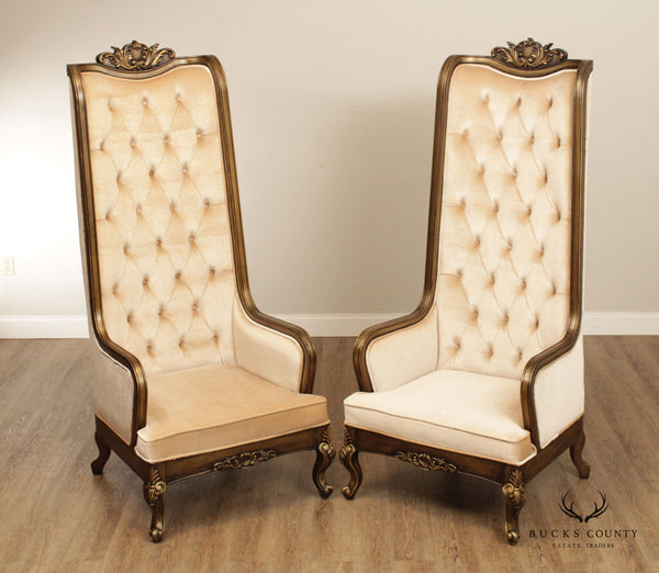 Hollywood Regency Style Pair Velvet High Back Chairs