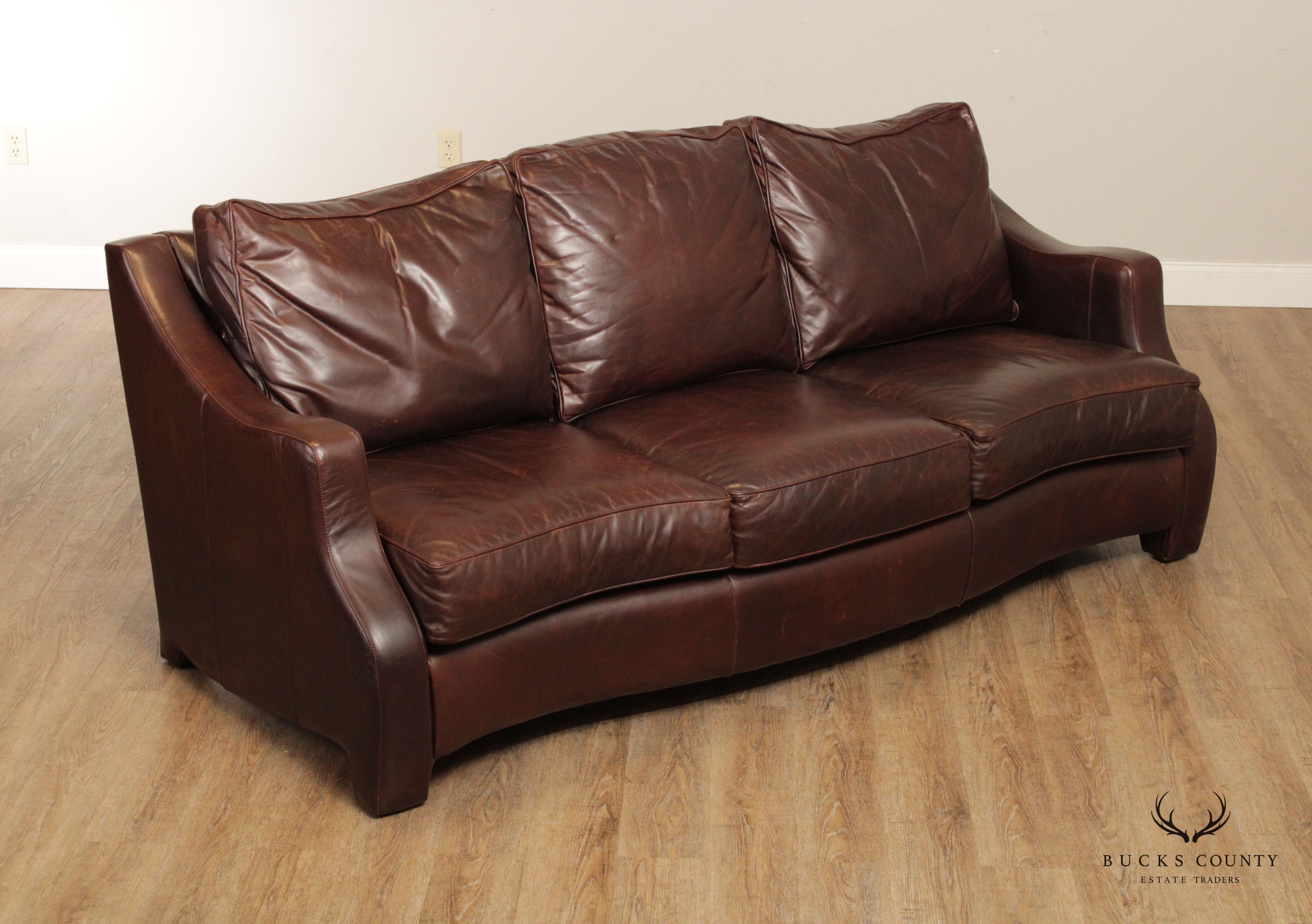 Thomasville Traditional Brown Leather Upholstered Sofa