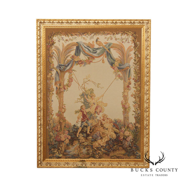 French Rococo Style Large Tapestry, Custom Framed