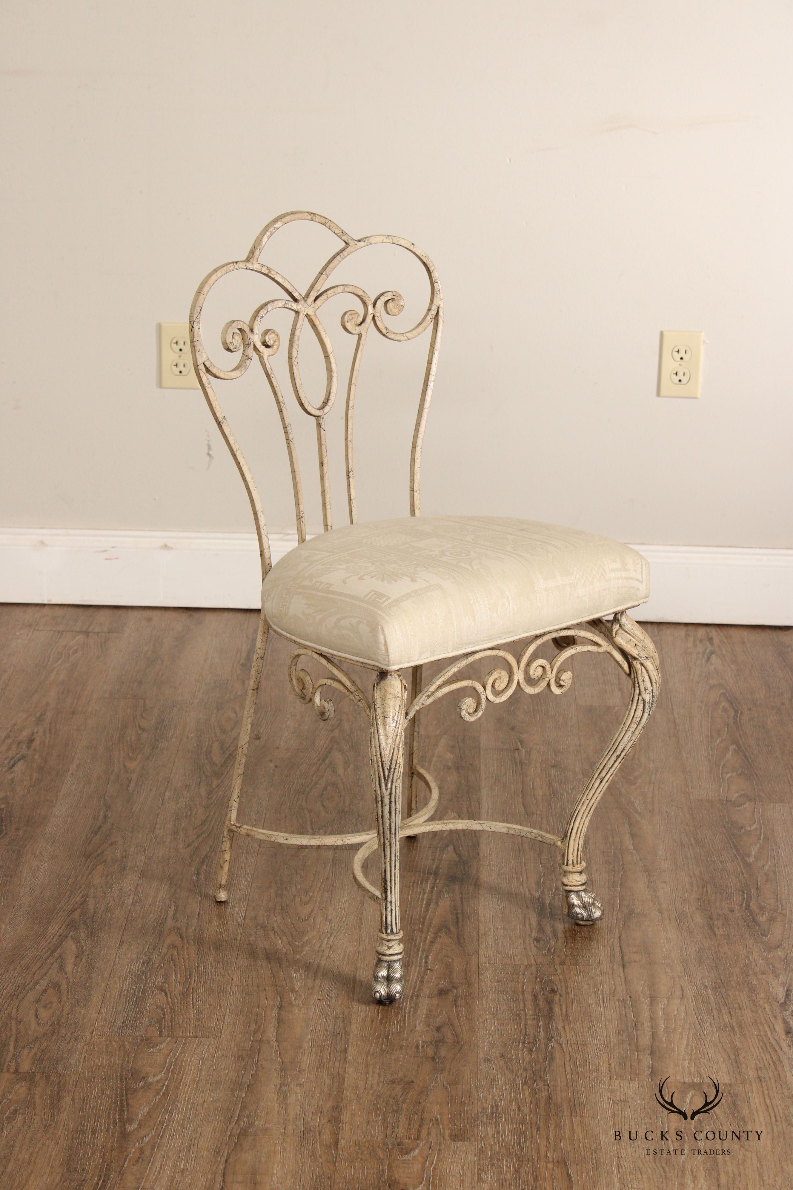 French Style Painted Wrought Iron Side Chair