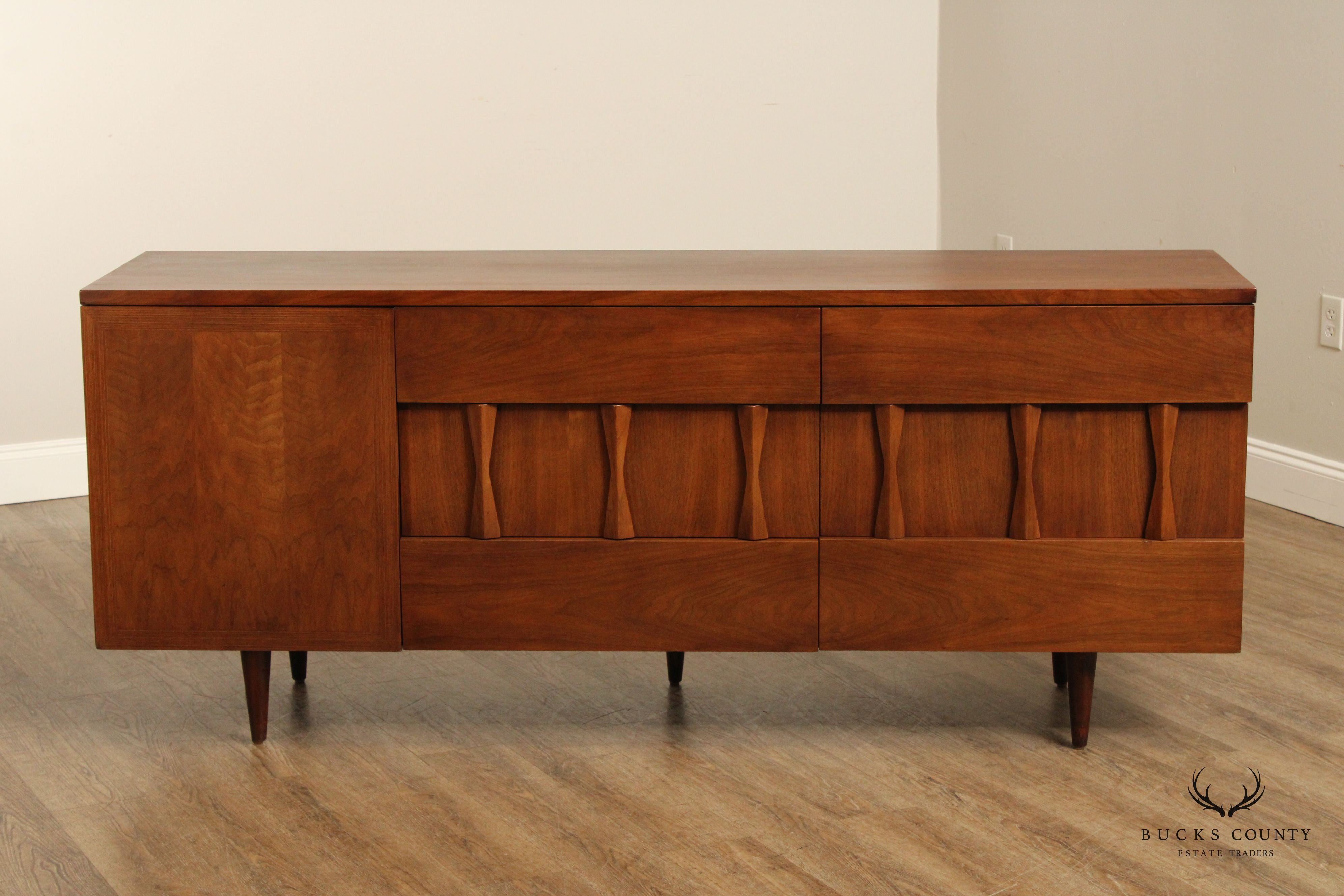 AMERICAN OF MARTINSVILLE MID CENTURY 9-DRAWER WALNUT DRESSER