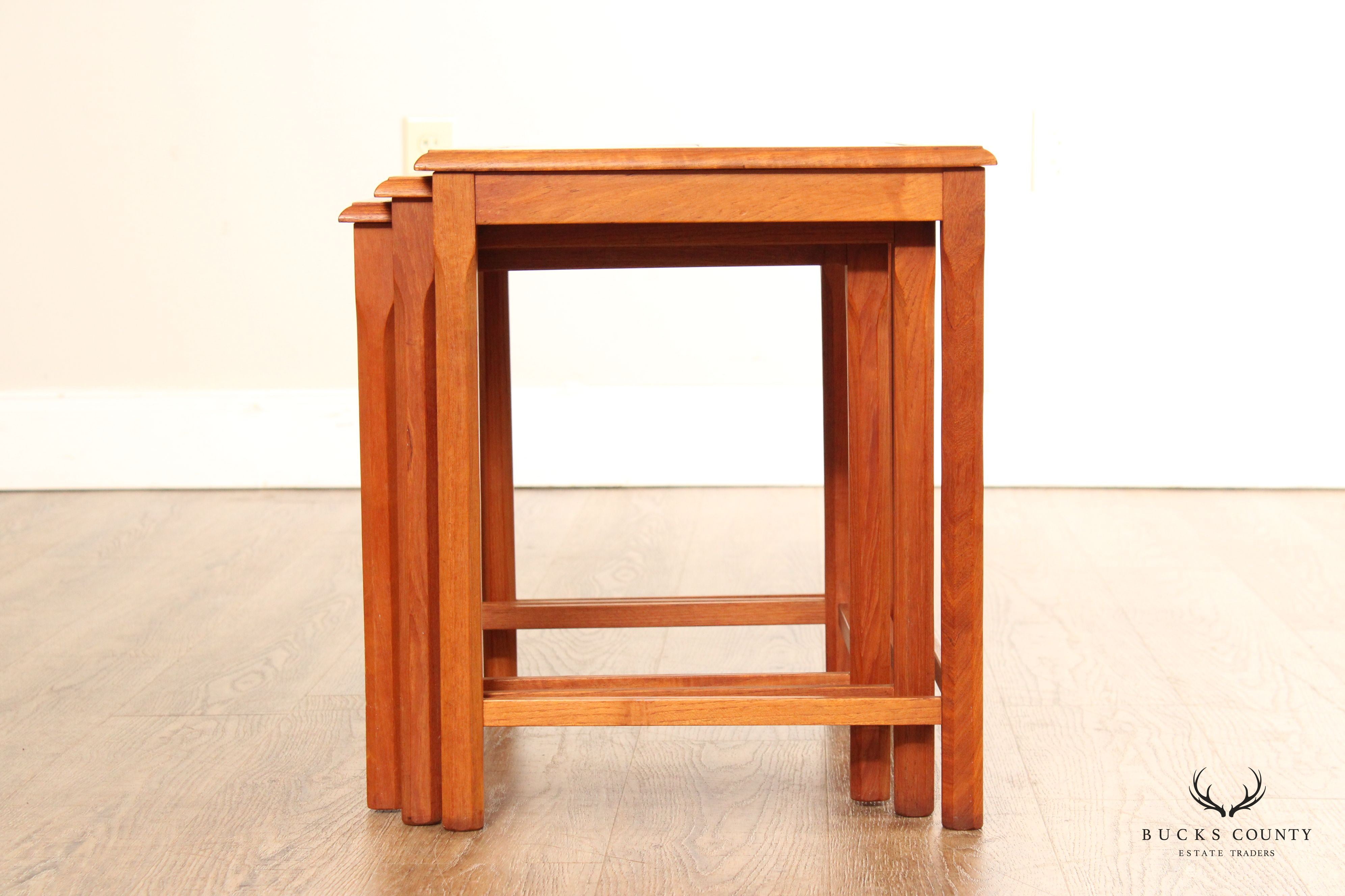 Ox Art for Trioh Danish Modern Set of Three Tile Top Teak Nesting Tables