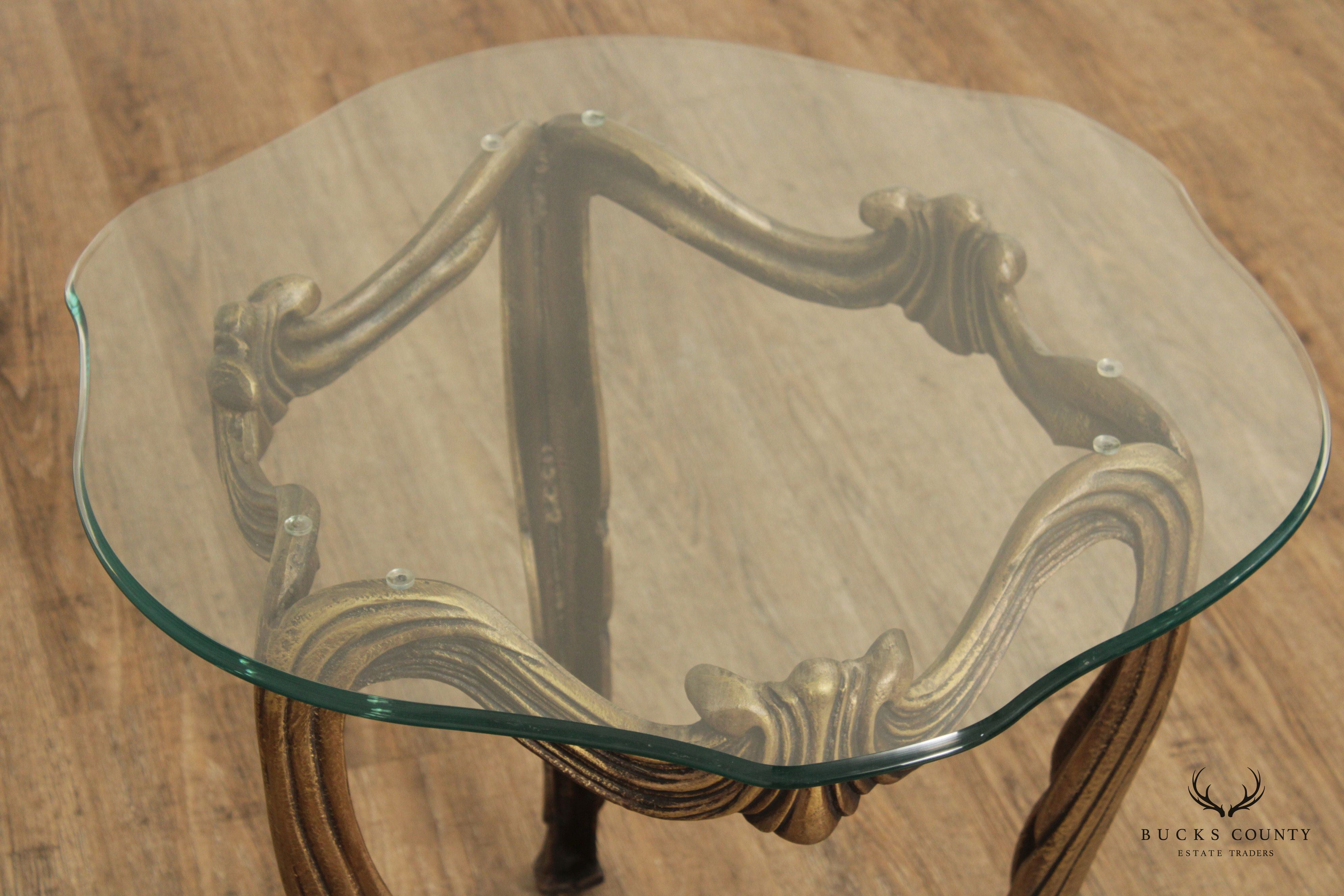 Hollywood Regency Pair of Gilt Metal and Glass Side Tables