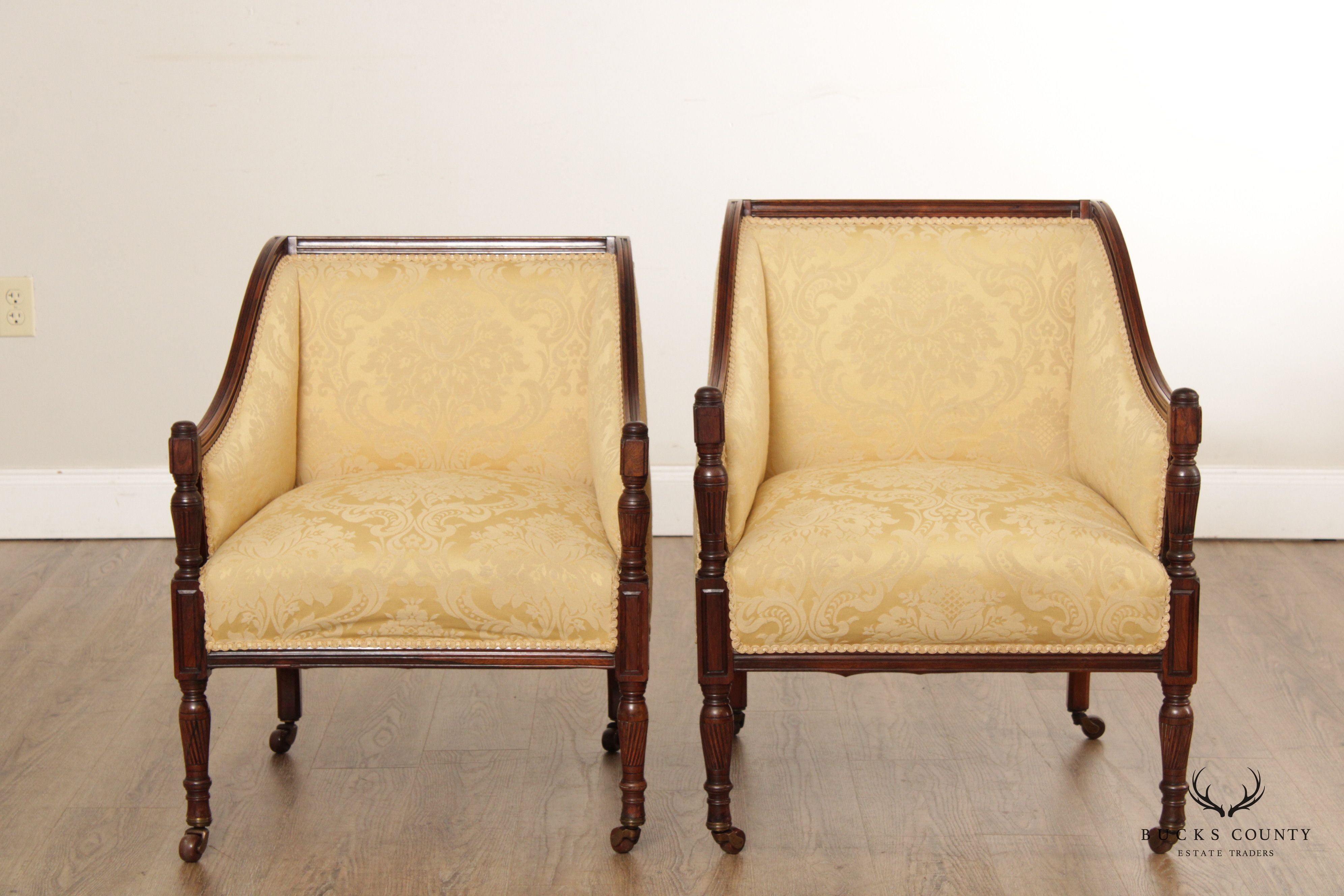 Antique 19th C. English Rosewood Pair of Club Arm Chairs