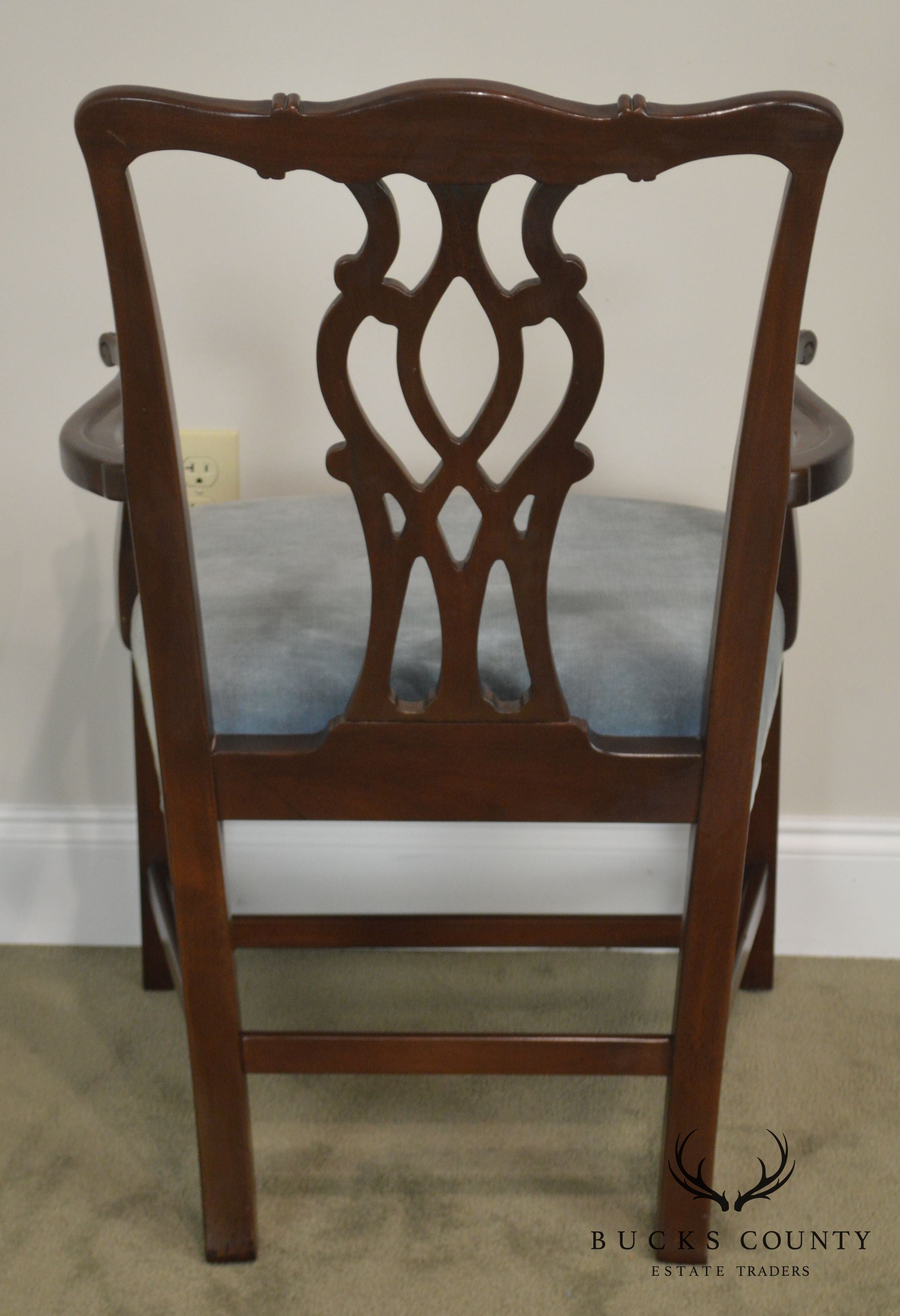 Chippendale Style Custom Quality Pair Mahogany Arm Chairs