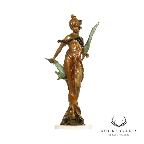 Art Nouveau 'Diana' Water Nymph Bronze Sculpture, After Pierre Roche