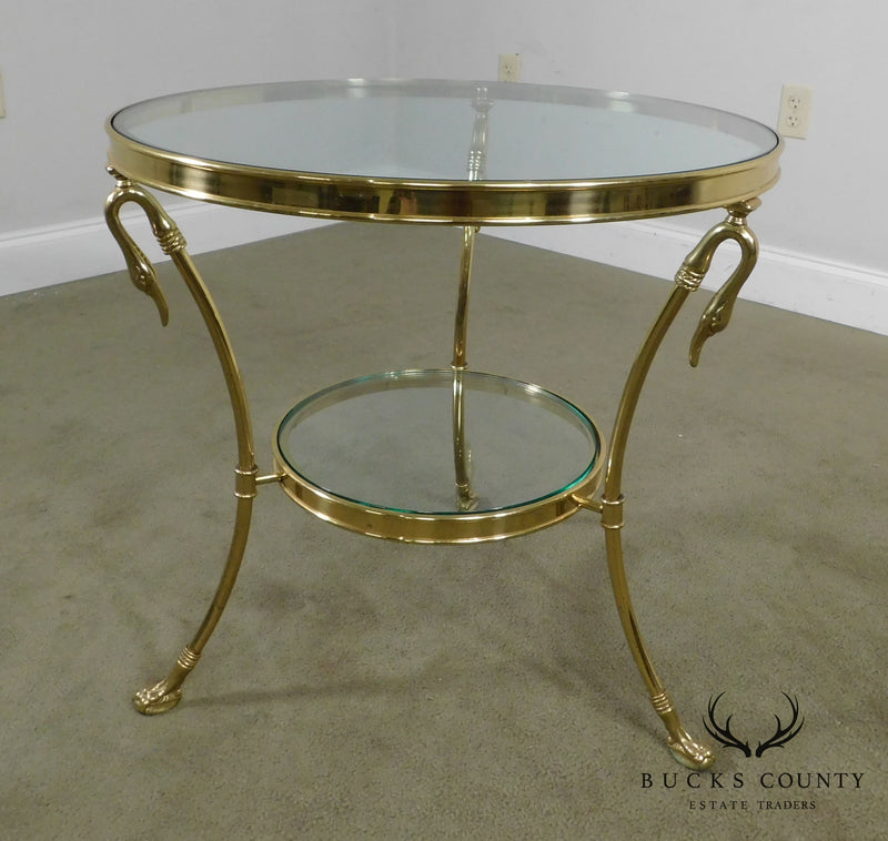 French Louis XV Quality Brass & Glass Vintage Swan Neck 2 Tier Gueridon Side Table