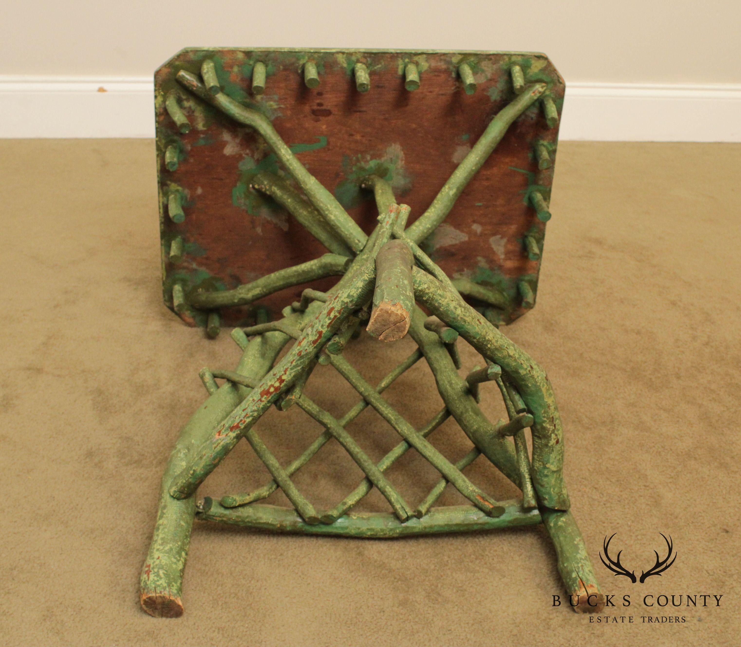 Antique Hickory Twig Green Painted Side Table