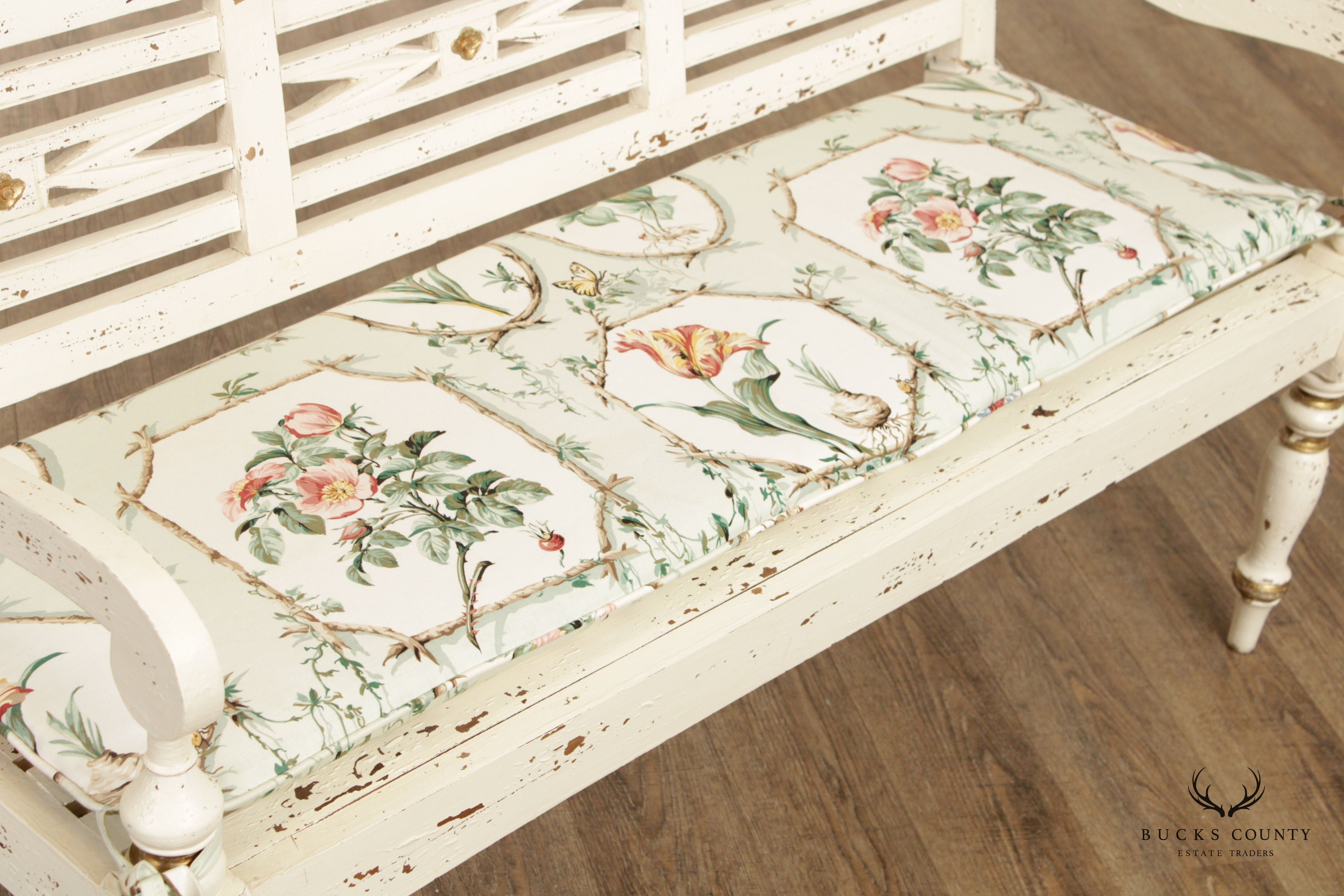 Dutch Colonial Style Distress Painted Wood Bench