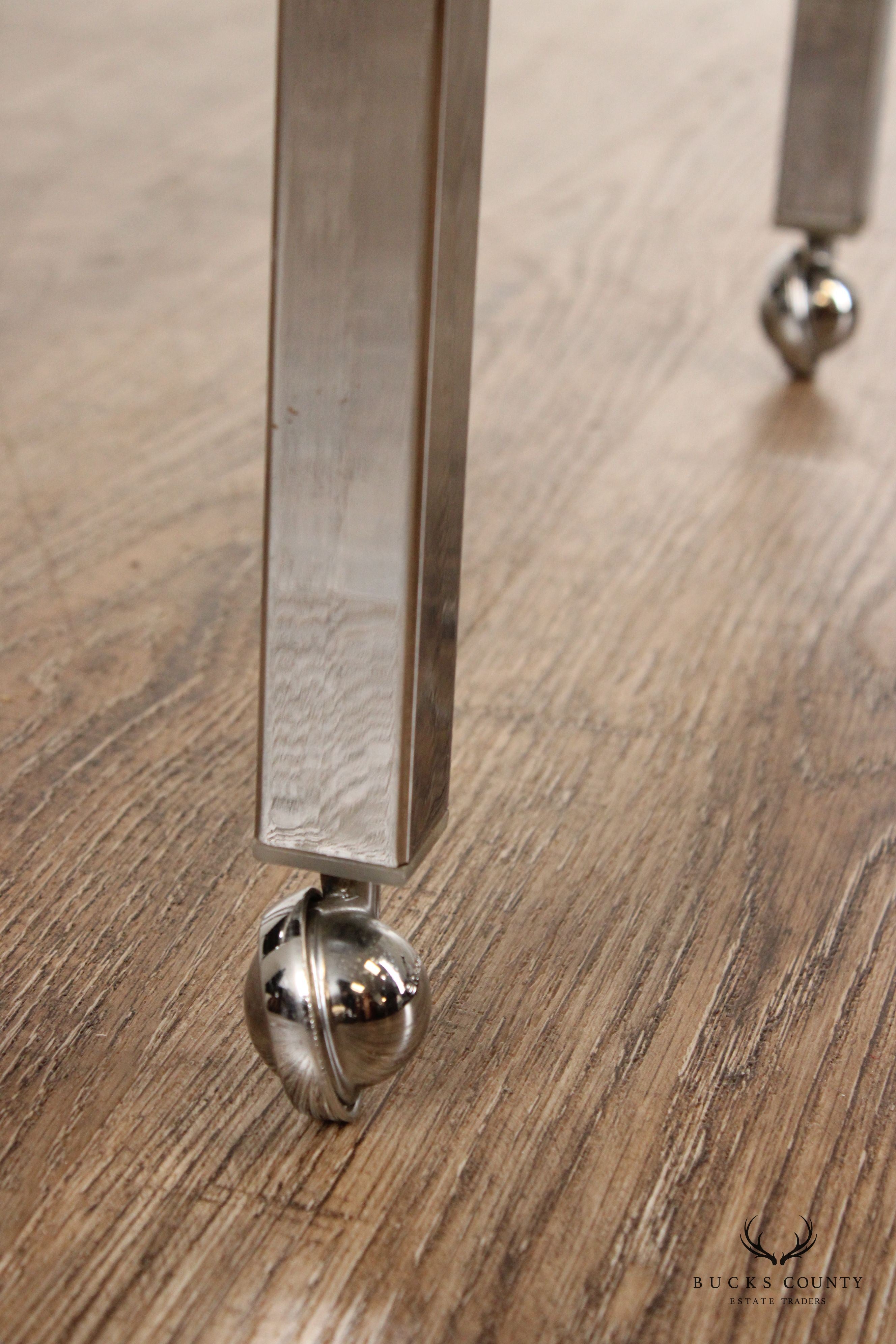 Vintage Postmodern Style Pair Chrome and Vinyl Stools