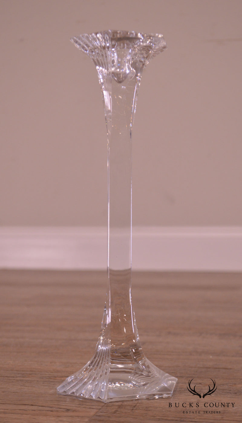 Pair of Crystal Hexagonal Column Candle Holders Flared Base & Top