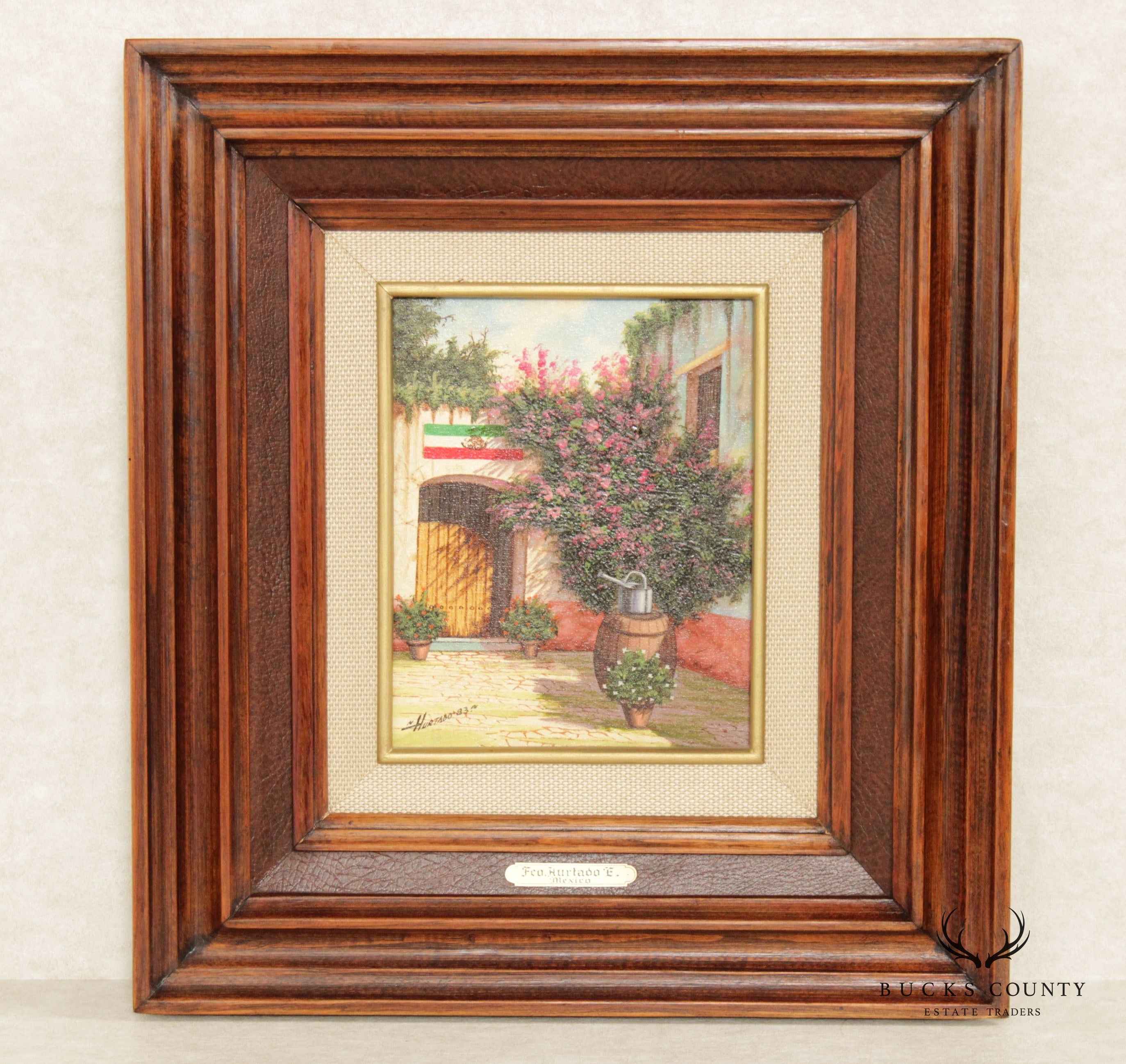 Francisco Hurtado Esquivel 1980s Mexican Courtyard Original Painting