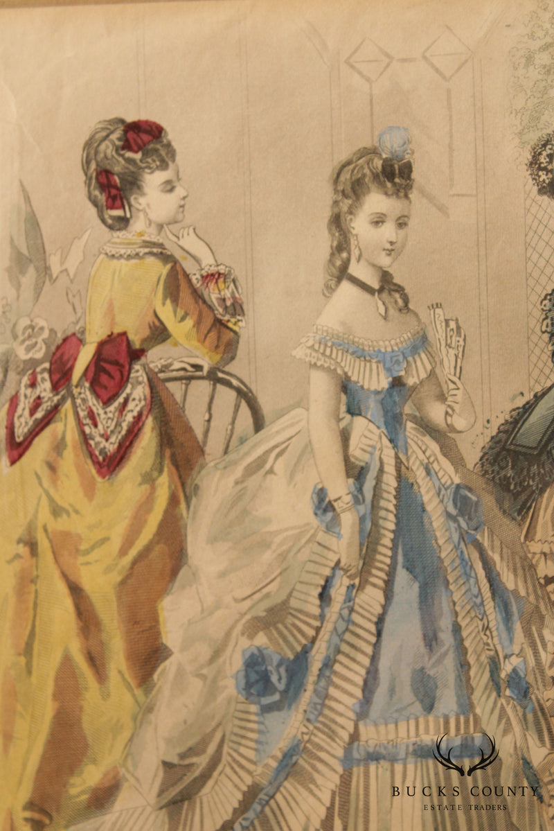 Antique Victorian Women's Fashion Engraving, Custom Framed