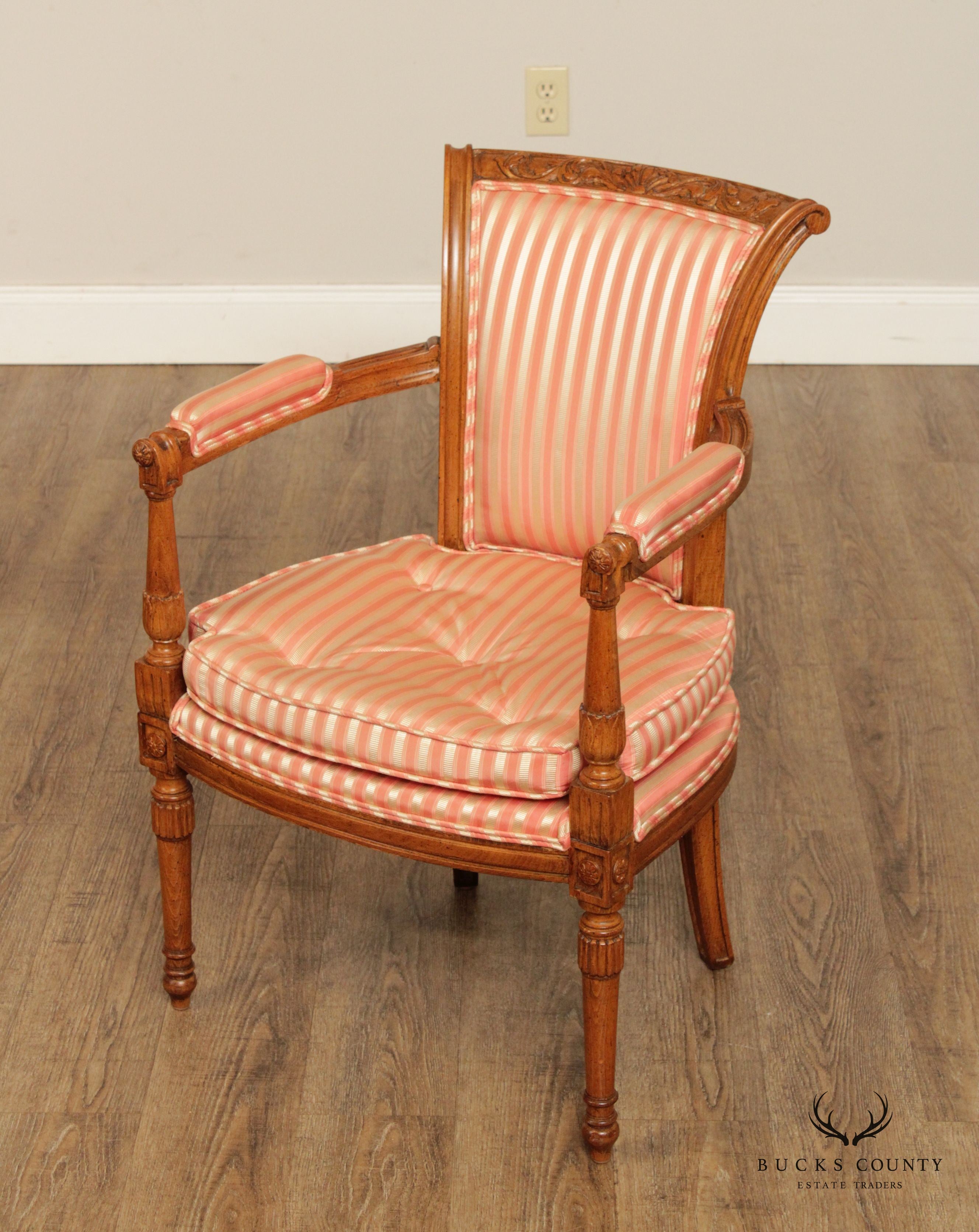 French Directoire Style Carved Fauteuil Arm Chair